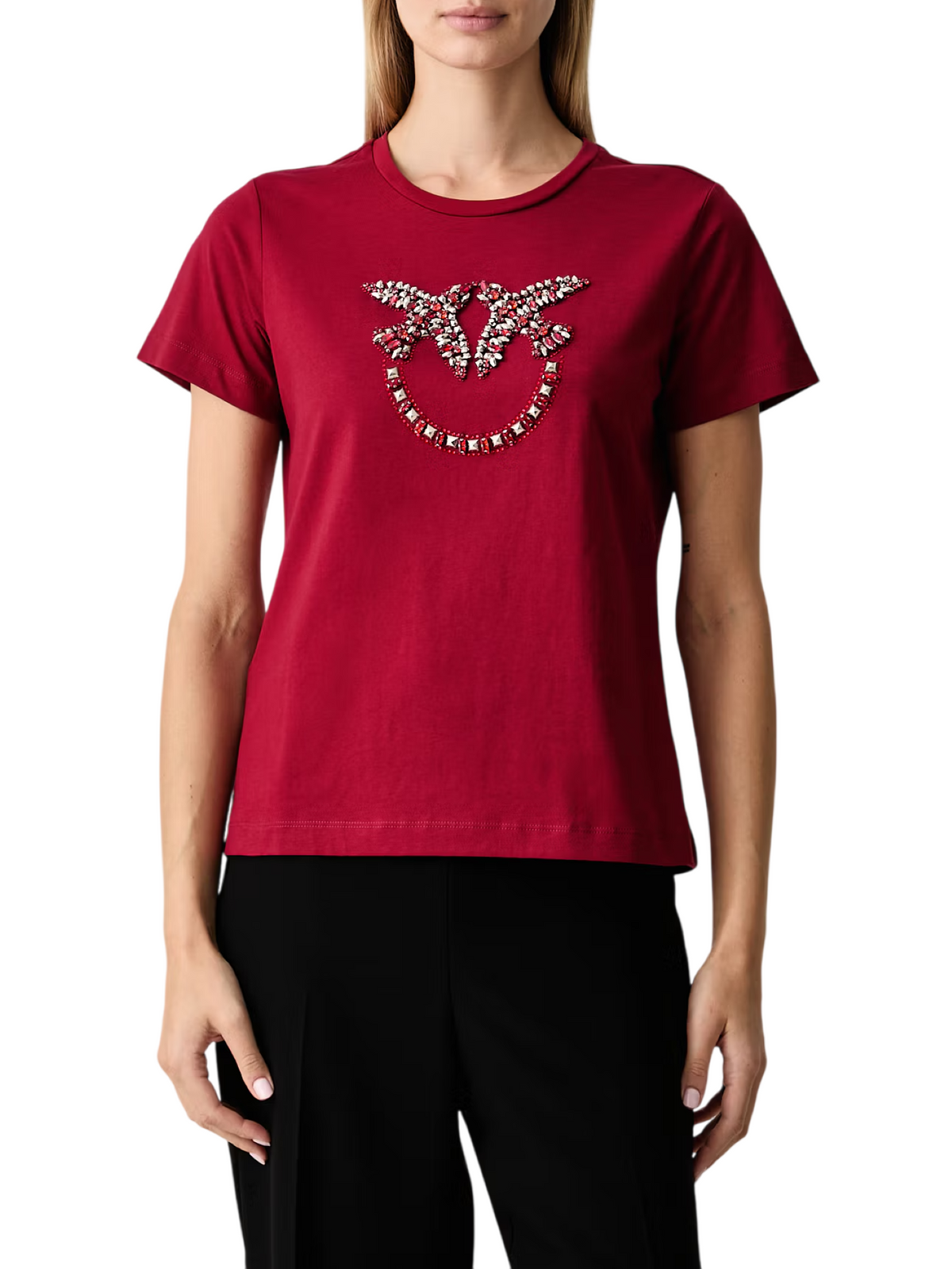 Pinko T-shirt Quentin manica corta con logo Love Birds gioiello marrone 100535-A3JP R59 PINKO