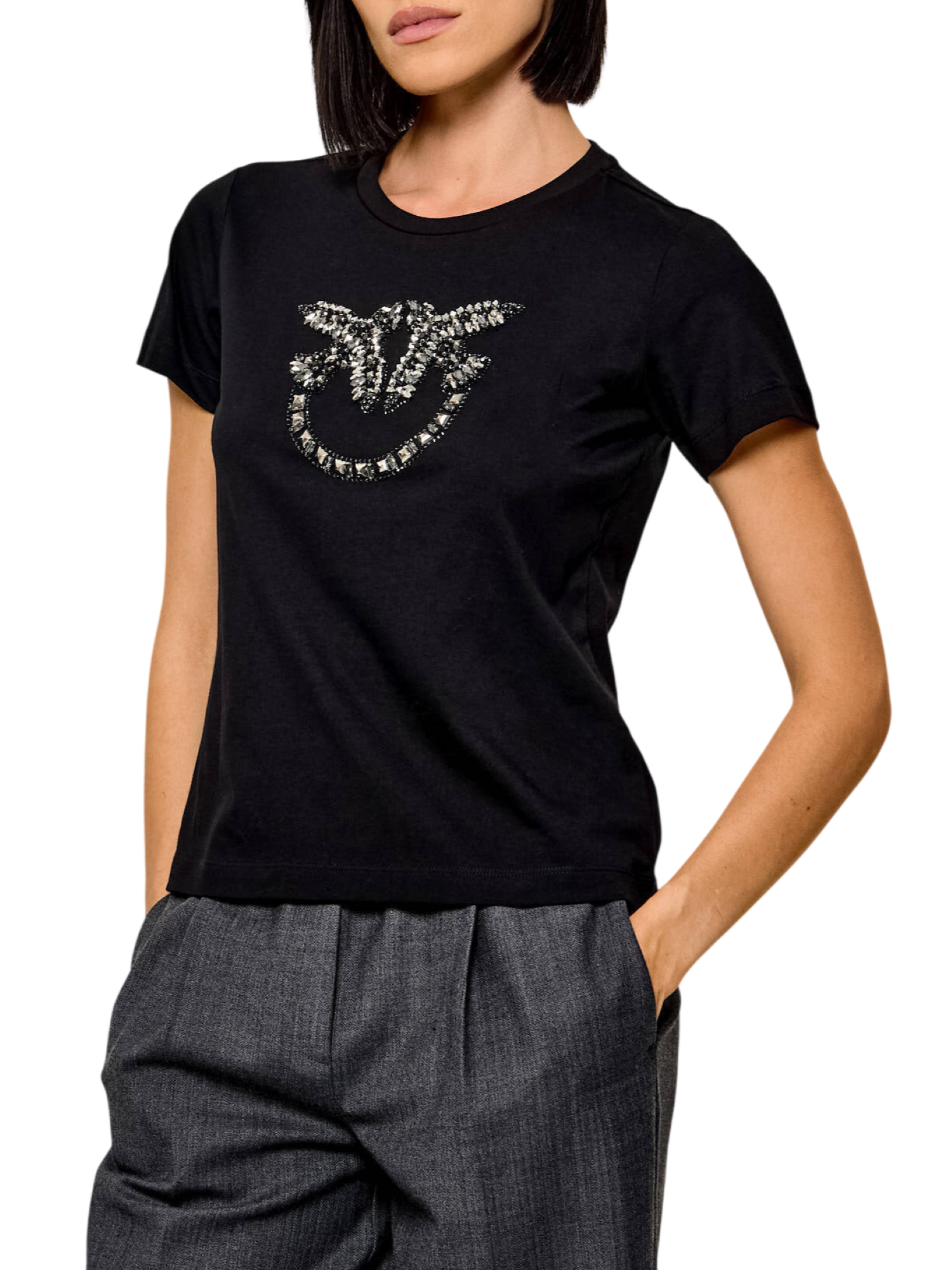 Pinko T-shirt Quentin manica corta con logo Love Birds gioiello nero 100535-A3JP Z99 PINKO