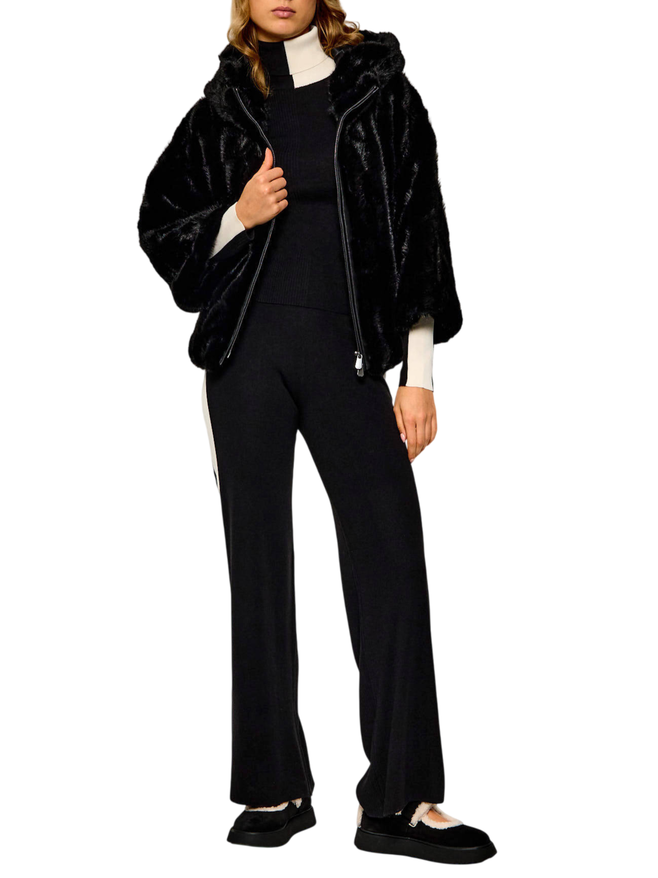 Pinko pelliccia ecologica corta Cadetia con cappuccio nero 107054-A3C5 Z99 PINKO