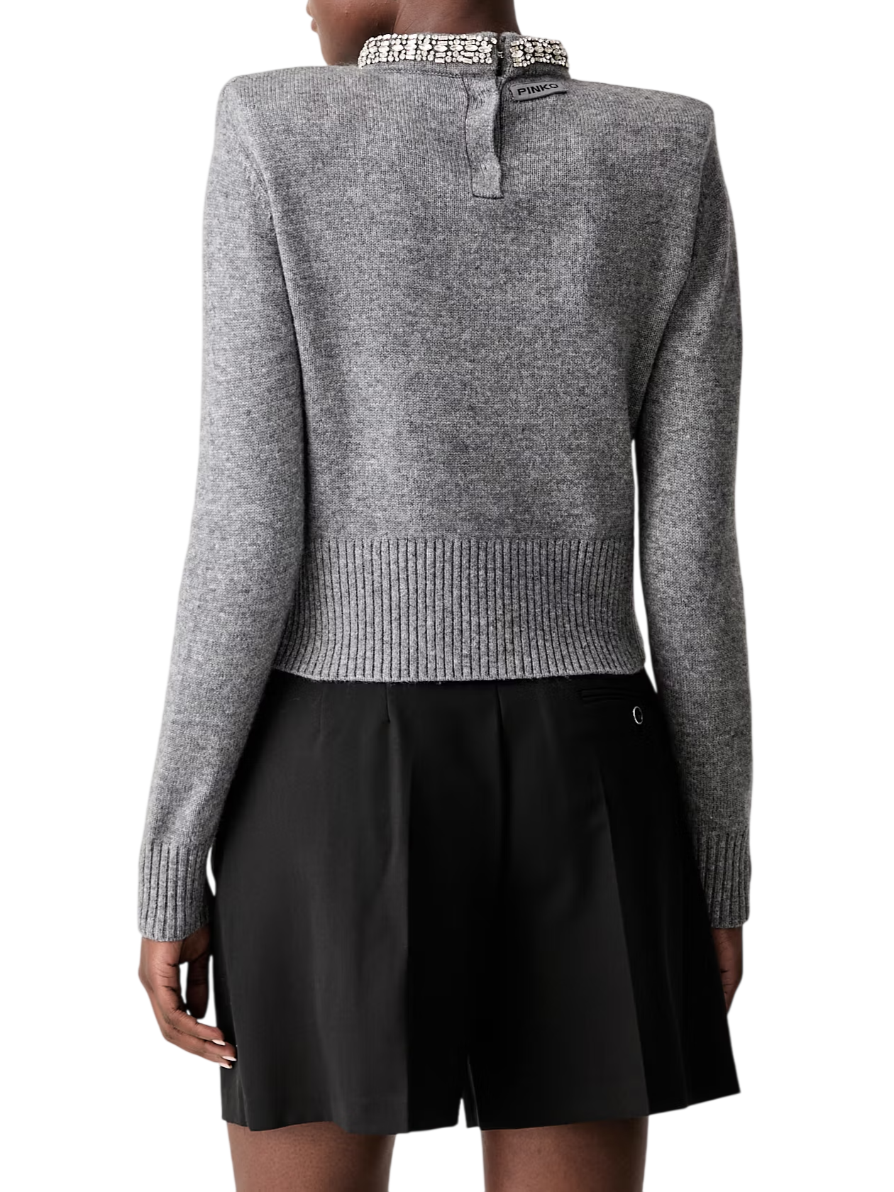 Pinko maglia Berlino misto lana e cashmere con applicazioni gioiello grigio 107274-A3GI II2 PINKO