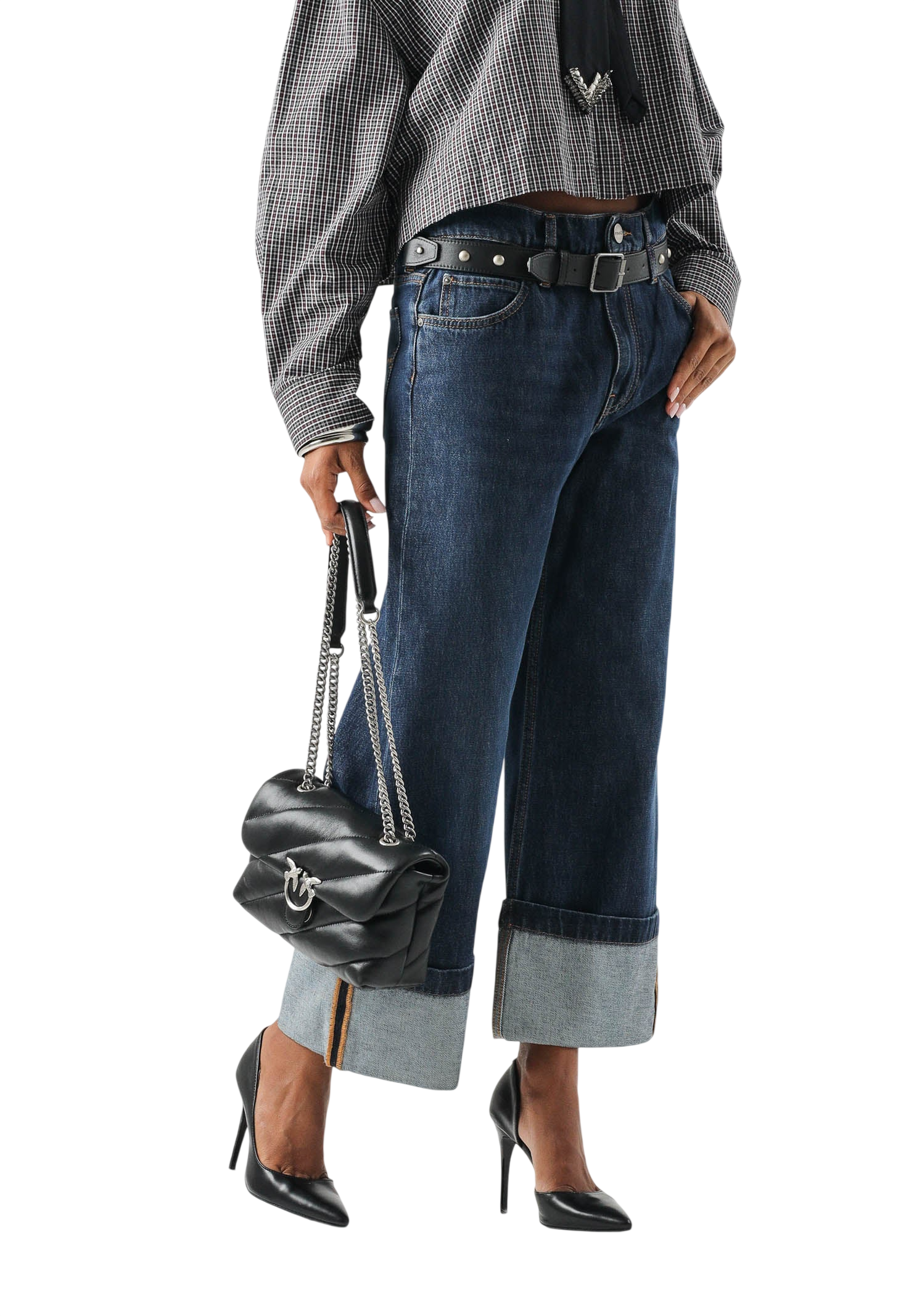 Pinko jeans crop Cyntia wide leg con cintura lavaggio blu 107277-A3HG PJB PINKO
