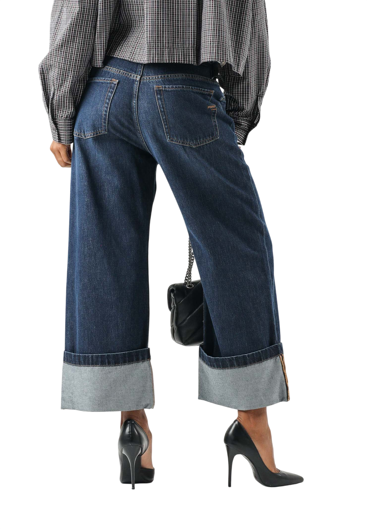 Pinko jeans crop Cyntia wide leg con cintura lavaggio blu 107277-A3HG PJB PINKO