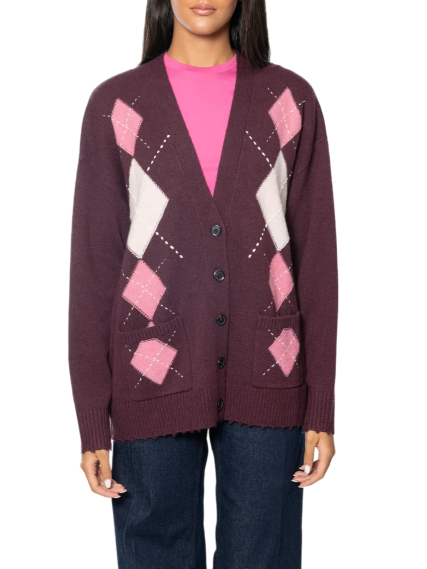 Pinko cardigan donna Bristol misto cashmere a rombi borgogna 107291-A3IE YN2 PINKO
