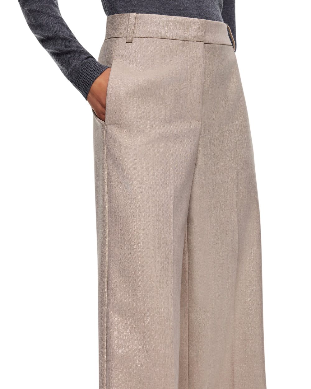 Pinko pantaloni wide leg Citroen in fresco lana laminato oro 107422-A3G4 CH3 PINKO