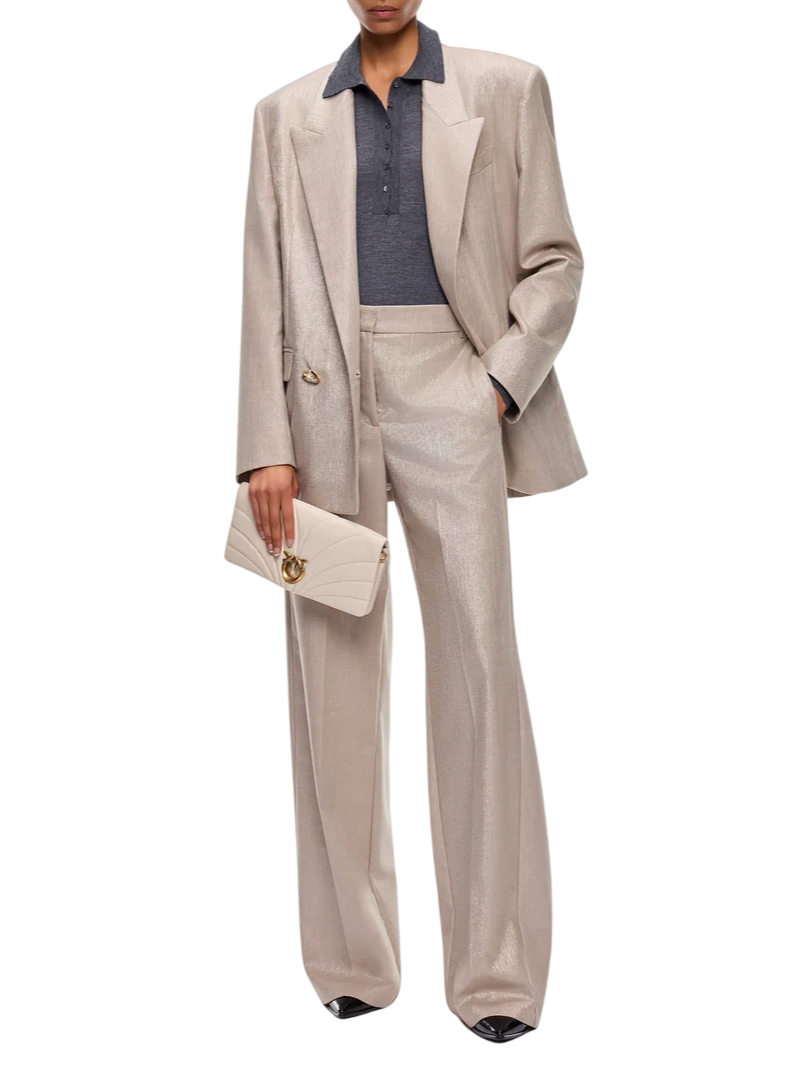 Pinko pantaloni wide leg Citroen in fresco lana laminato oro 107422-A3G4 CH3 PINKO