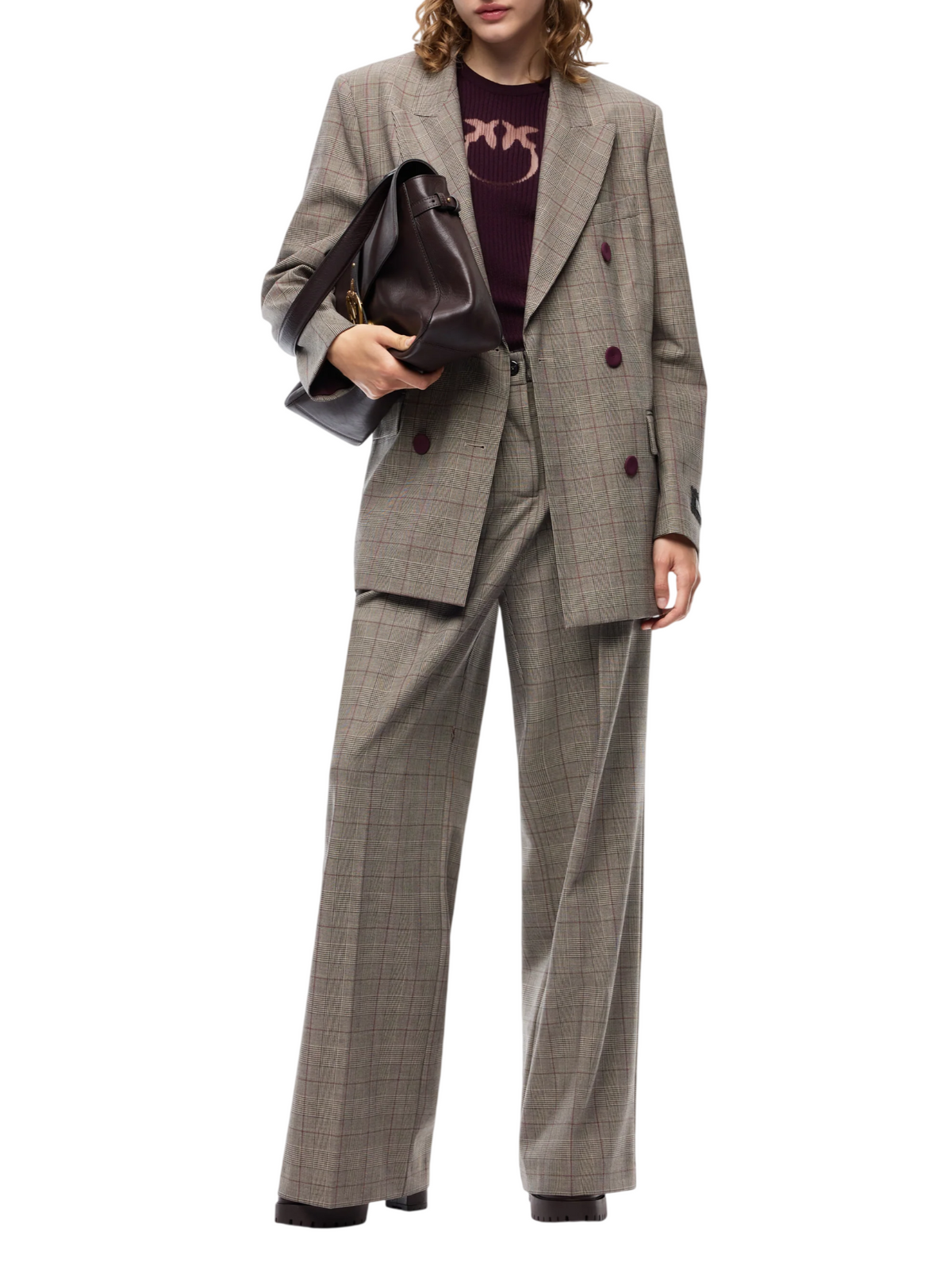 Pinko pantaloni palazzo in fantasia check donna Plumeria grigio 107476-A3FF CYZ PINKO