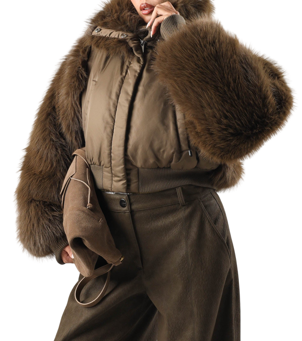 Pinko giubbino imbottito Primitivo in nylon ed ecopelliccia marrone 107671-A2OI L67 PINKO