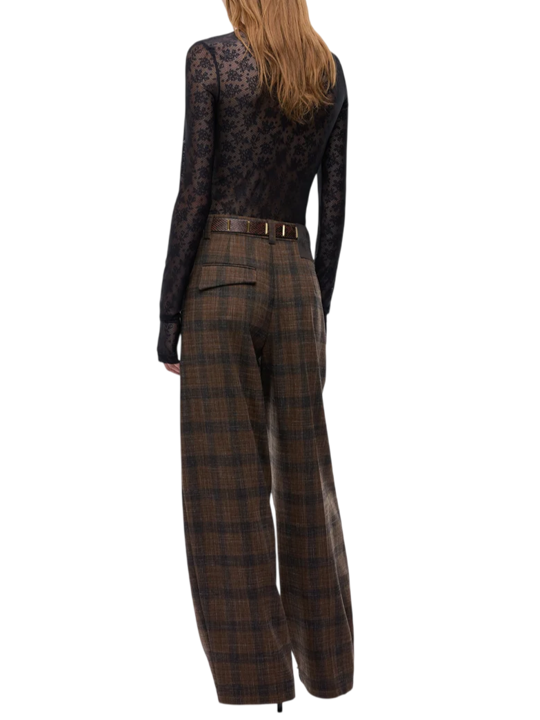 Pinko pantaloni barrel fit misto lana check donna Balbino marrone 107712-A3MQ MZ0 PINKO