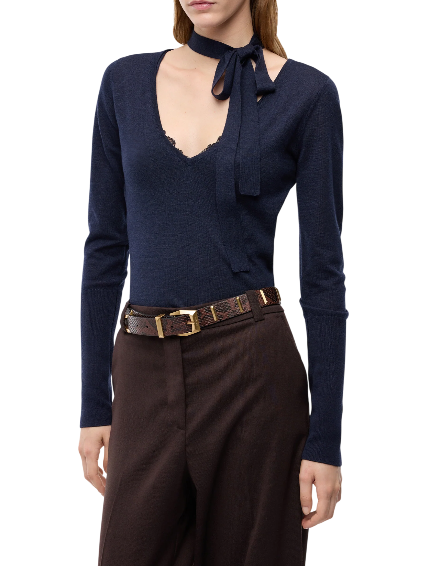 Pinko maglia Soffio in lana con fusciacca e pizzo blu 107775-A3O1 G03 PINKO