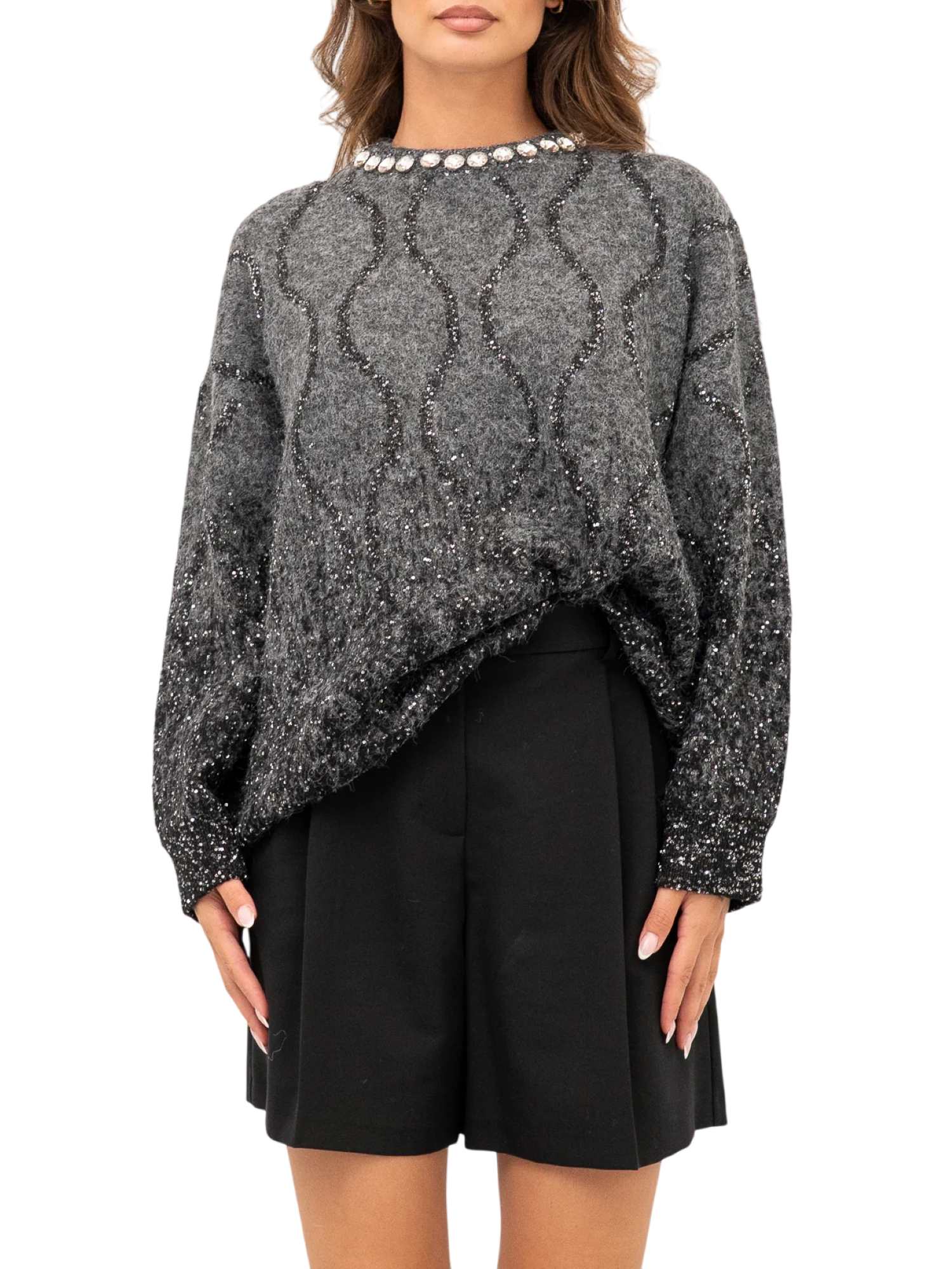 Pinko maglia donna Ranault misto lana con paillettes grigio 107855-A30Z IZK PINKO