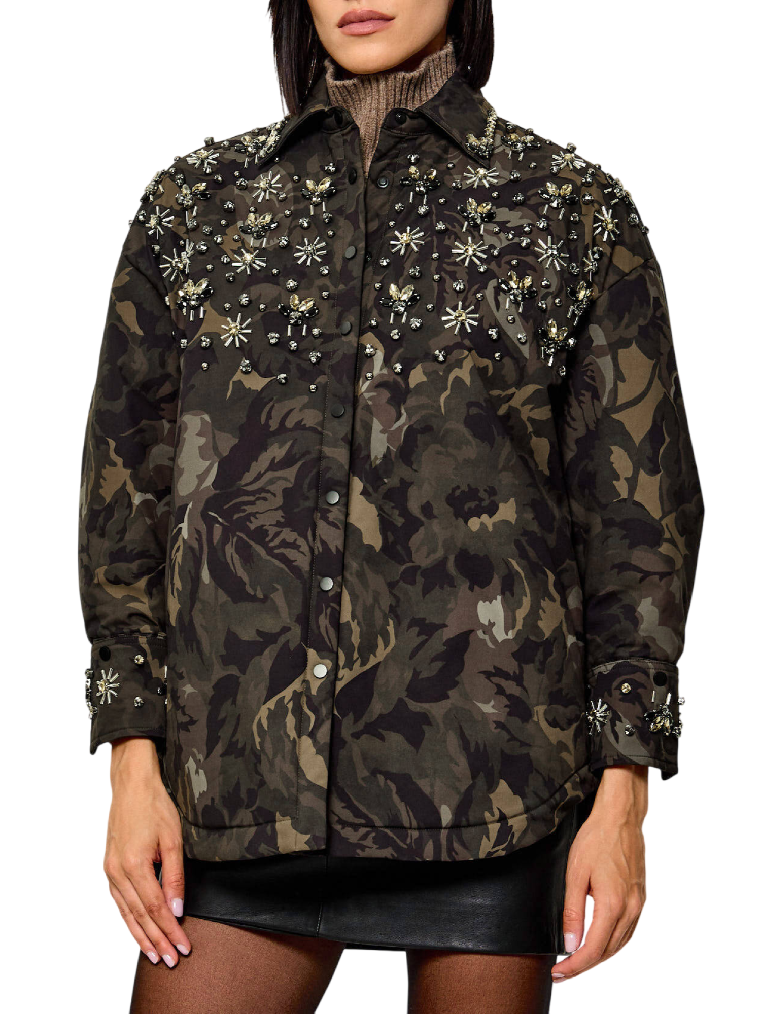 Pinko giubbino imbottito Barengo camouflage con applicazioni gioiello verde nero 107916-A3LY SD3 PINKO