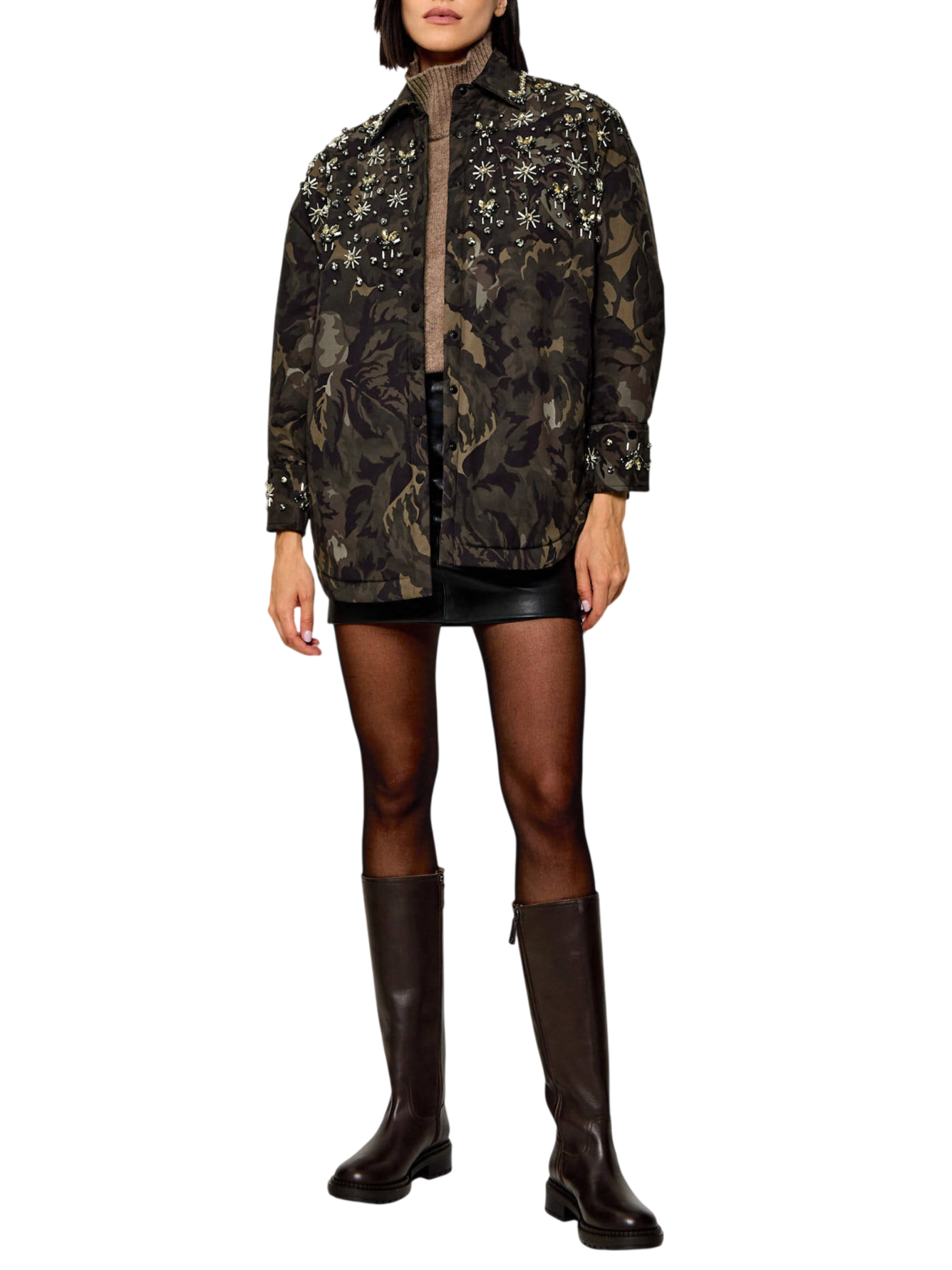 Pinko giubbino imbottito Barengo camouflage con applicazioni gioiello verde nero 107916-A3LY SD3 PINKO