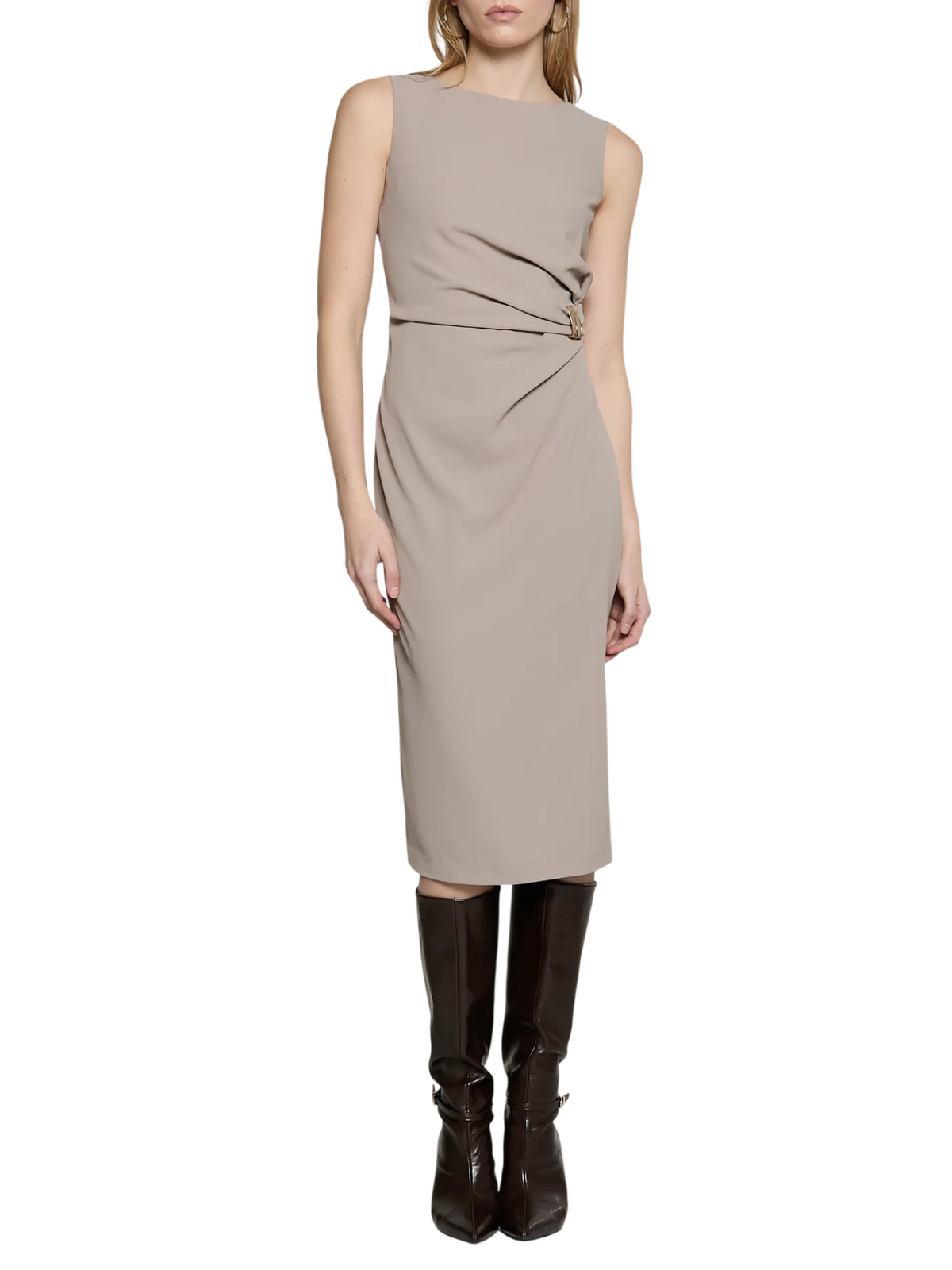 Relish abito midi smanicato Alaina in tessuto crepe tortora ALAINA 1127 RELISH