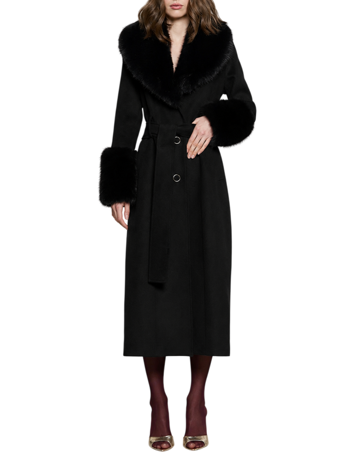 Relish cappotto donna misto lana con dettagli in ecopelliccia Records nero RECORDS 1199 RELISH