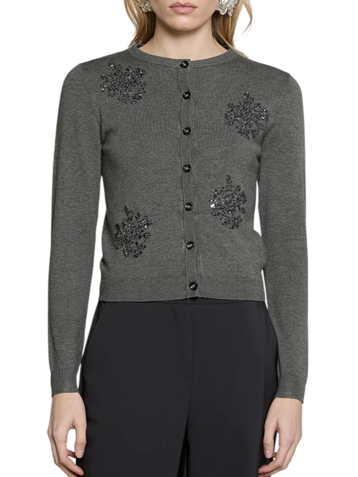 Relish cardigan donna Silvani con ricami gioiello grigio SILVANI 1188 RELISH