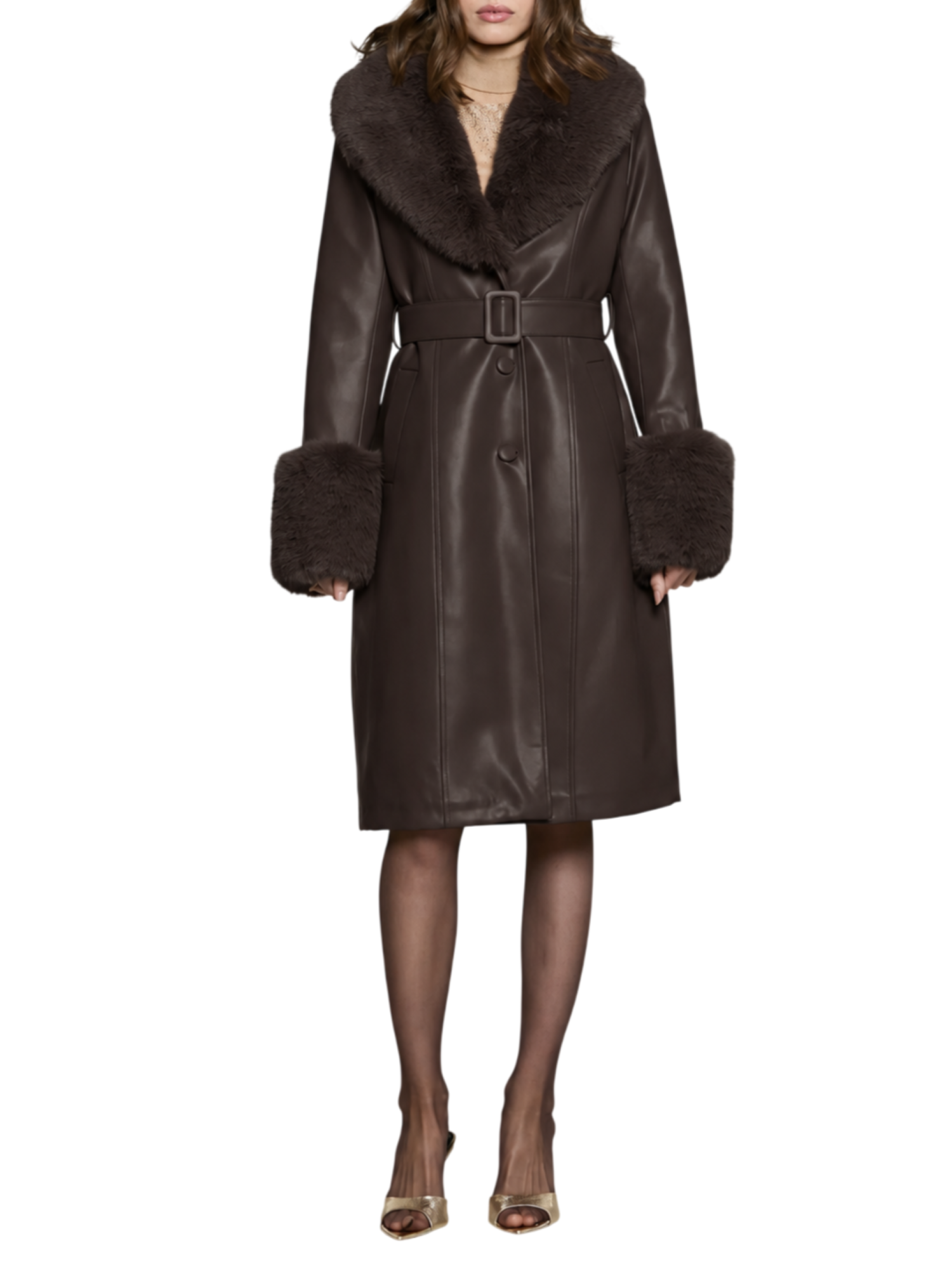 Relish trench Thekolor in ecopelle con inserti in ecopelliccia marrone THEKOLOR 2961 RELISH