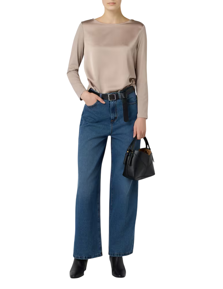 Sandro Ferrone blusa donna Minori bimateriale tortora S7YBGMINORI BEIGE Sandro FERRONE
