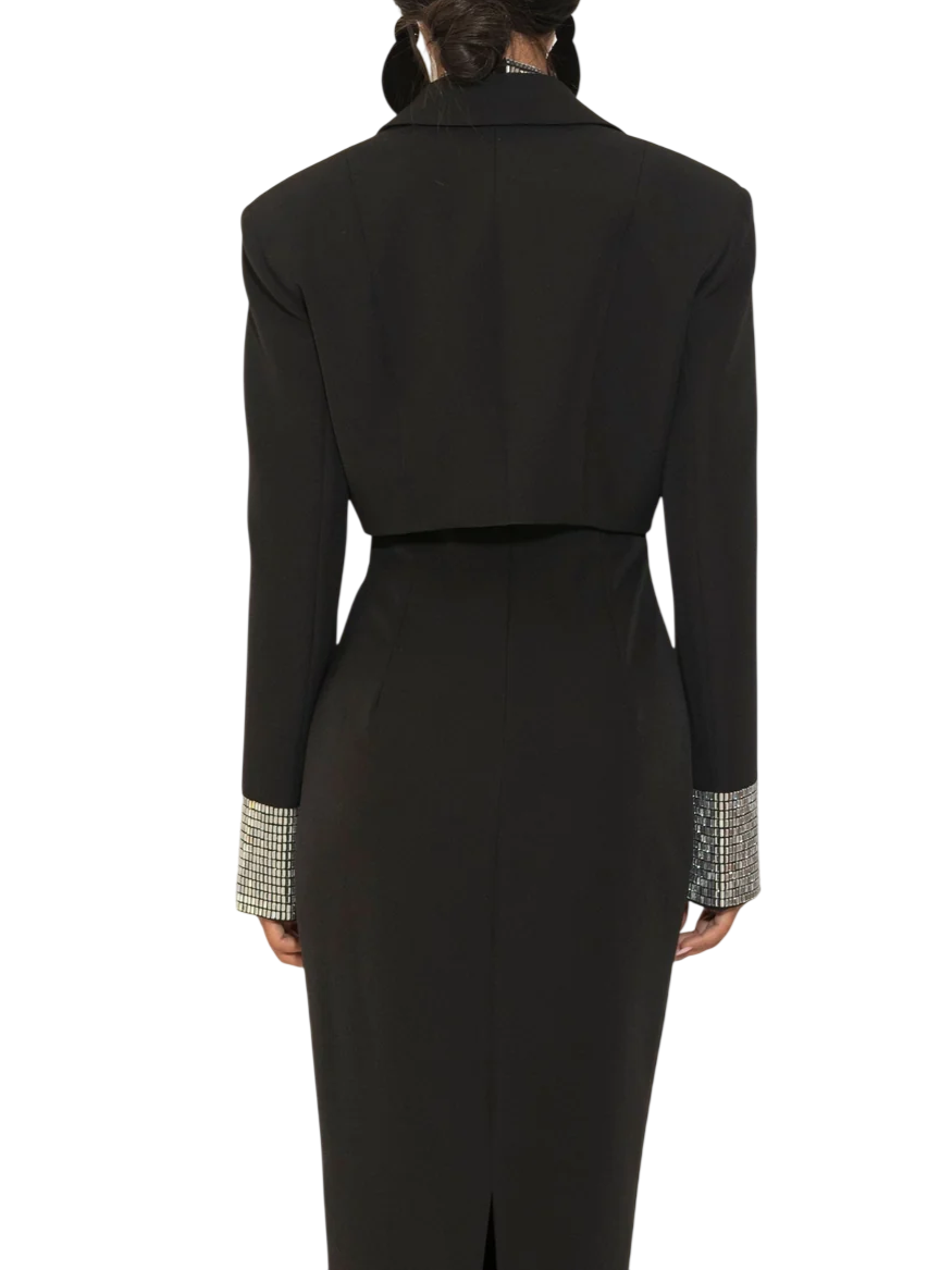 Silence giacca crop donna Karat con applicazioni gioiello nero GI5384APP BLACK SILENCE