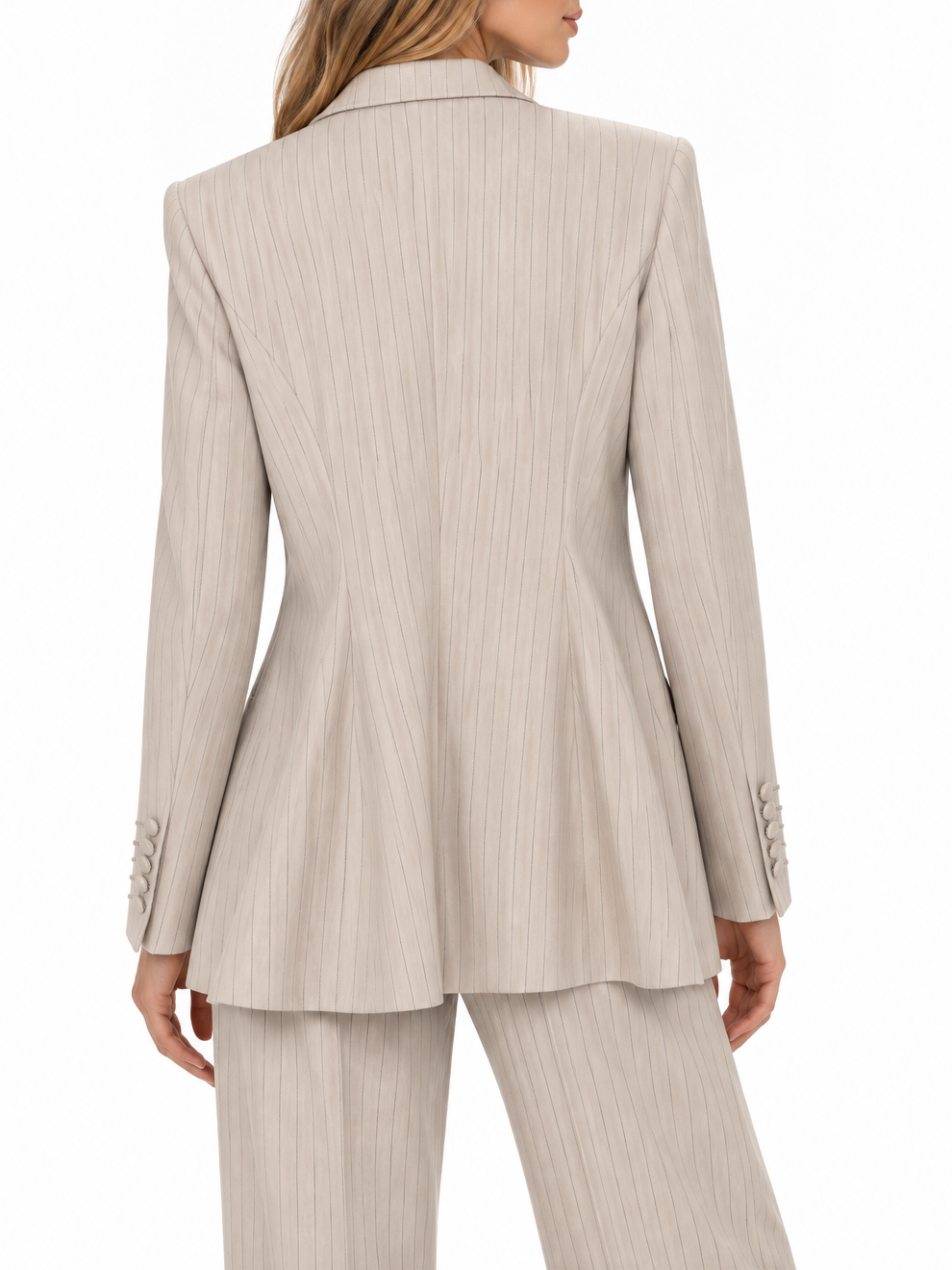 Silence giacca blazer gessata donna con laccetto beige GI569R SAND SILENCE