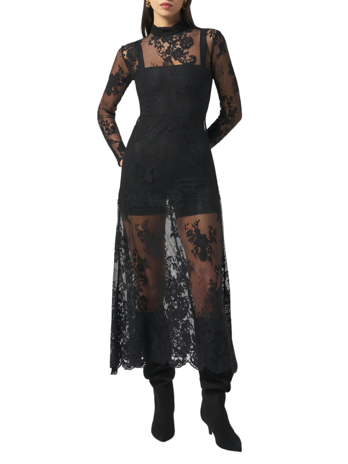 Silence abito lungo in pizzo con tuta jumpsuit nero SLAB038 NERO SILENCE