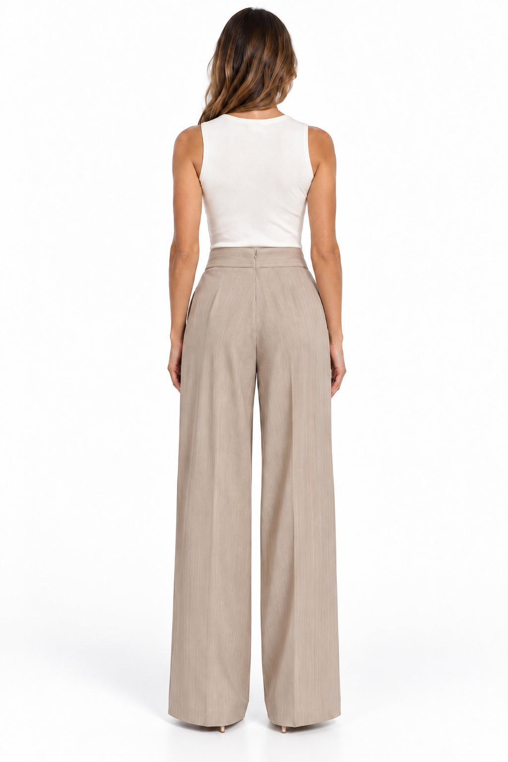 Silence pantaloni palazzo donna in fantasia gessata beige SLPA055 SAND SILENCE