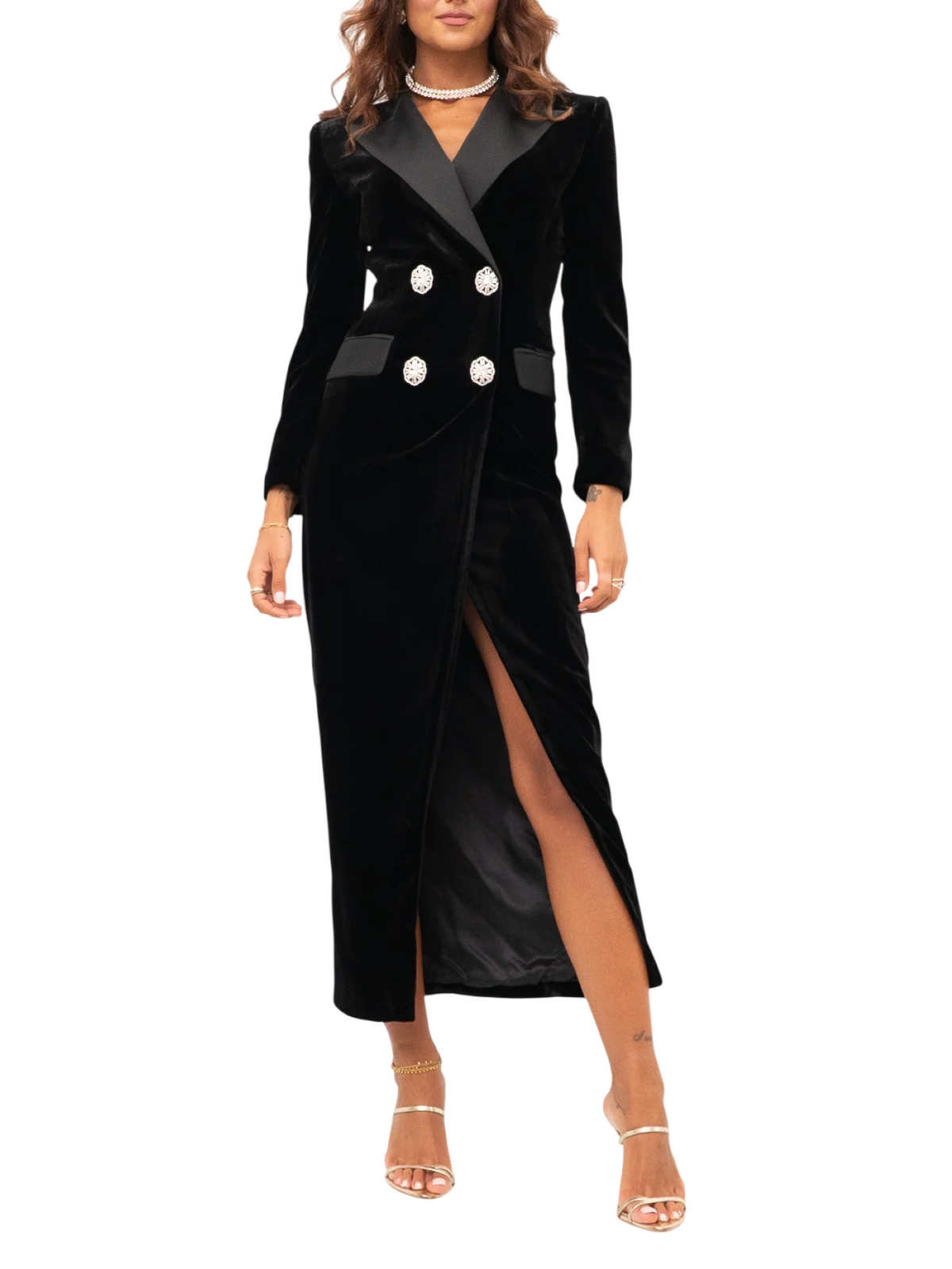 Simona Corsellini abito lungo doppiopetto in velluto robe manteau nero CEAB10401 NERO SIMONA CORSELLINI