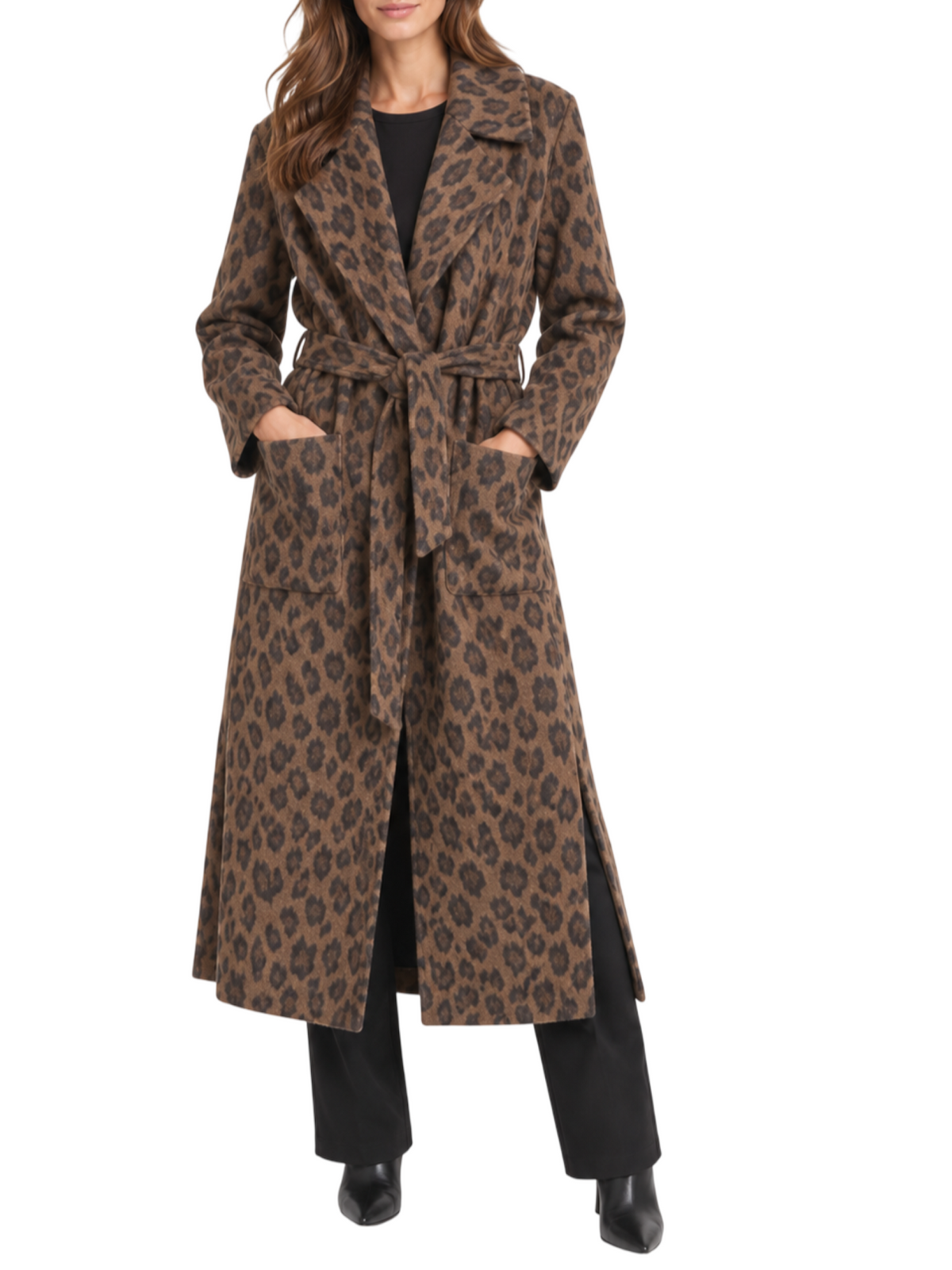 Simona Corsellini cappotto lungo in lana animalier con cintura marrone CPCPV05S1 UNICA SIMONA CORSELLINI
