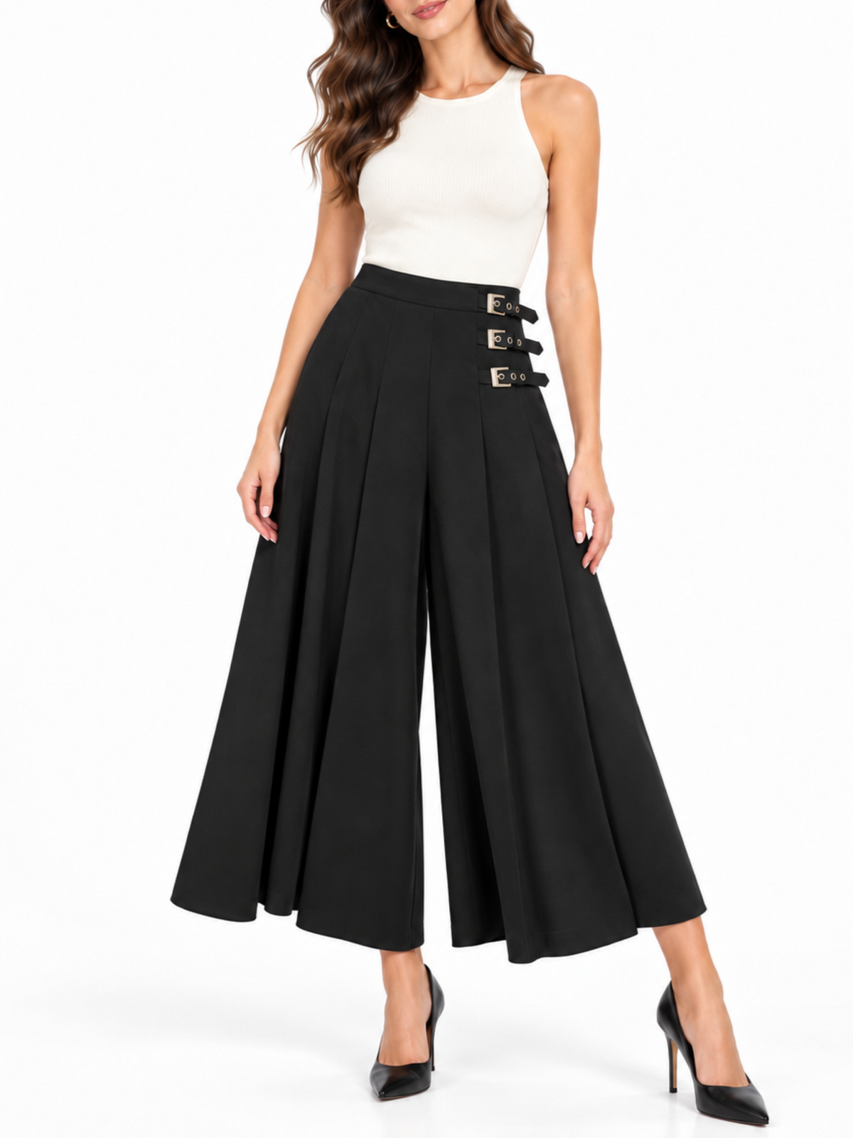 Simona Corsellini bermuda wide leg donna con pinces nero CPPG00101 NERO SIMONA CORSELLINI