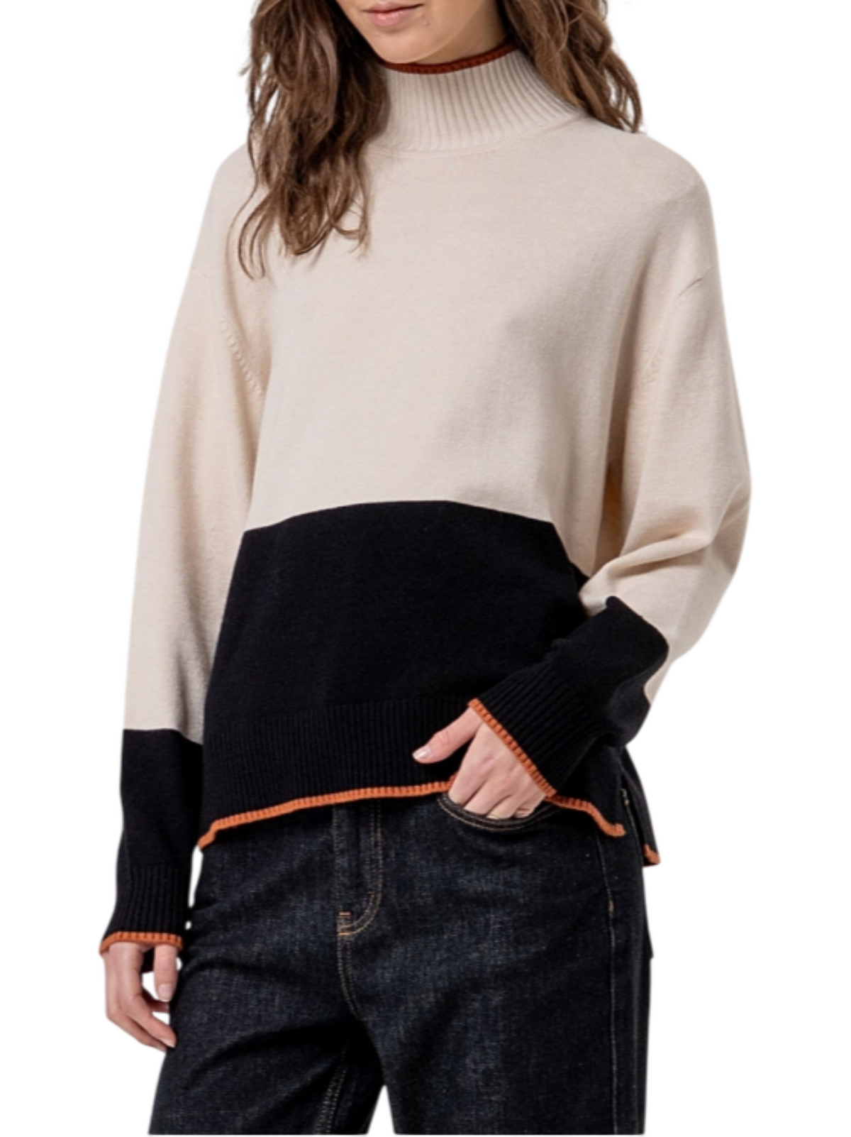 Surkana maglia dolcevita colorblock misto viscosa beige nero 566SAKO234 02 SURKANA