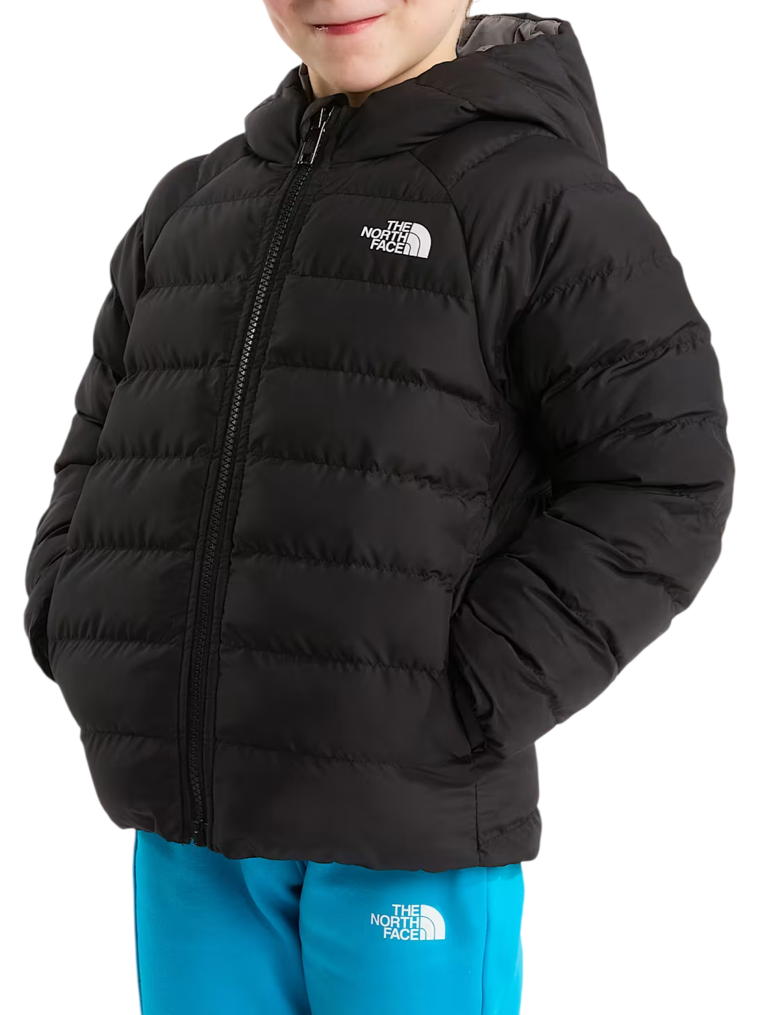 The North Face giubbino imbottito reversibile Perrito bambino con cappuccio nero grigio NF0A88VJ WOO1 THE NORTH FACE