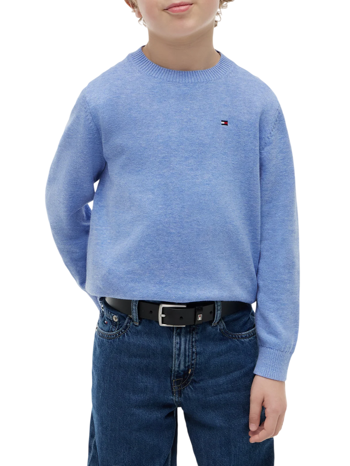 Tommy Hilfiger maglia girocollo bambino in cotone celeste melange KB0KB10307 C8P Tommy Hilfiger