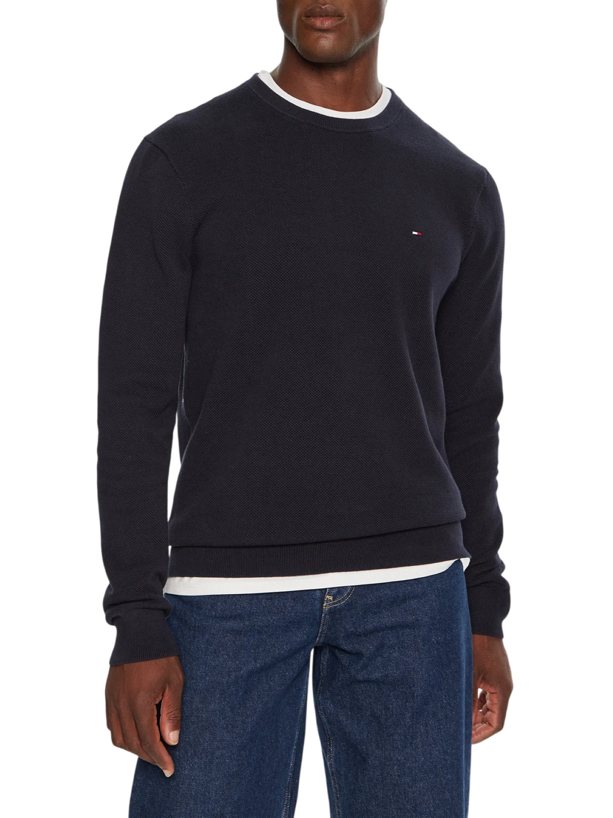 Tommy Hilfiger maglia tramata uomo Essential in cotone blu MW0MW36347 DW5 Tommy Hilfiger