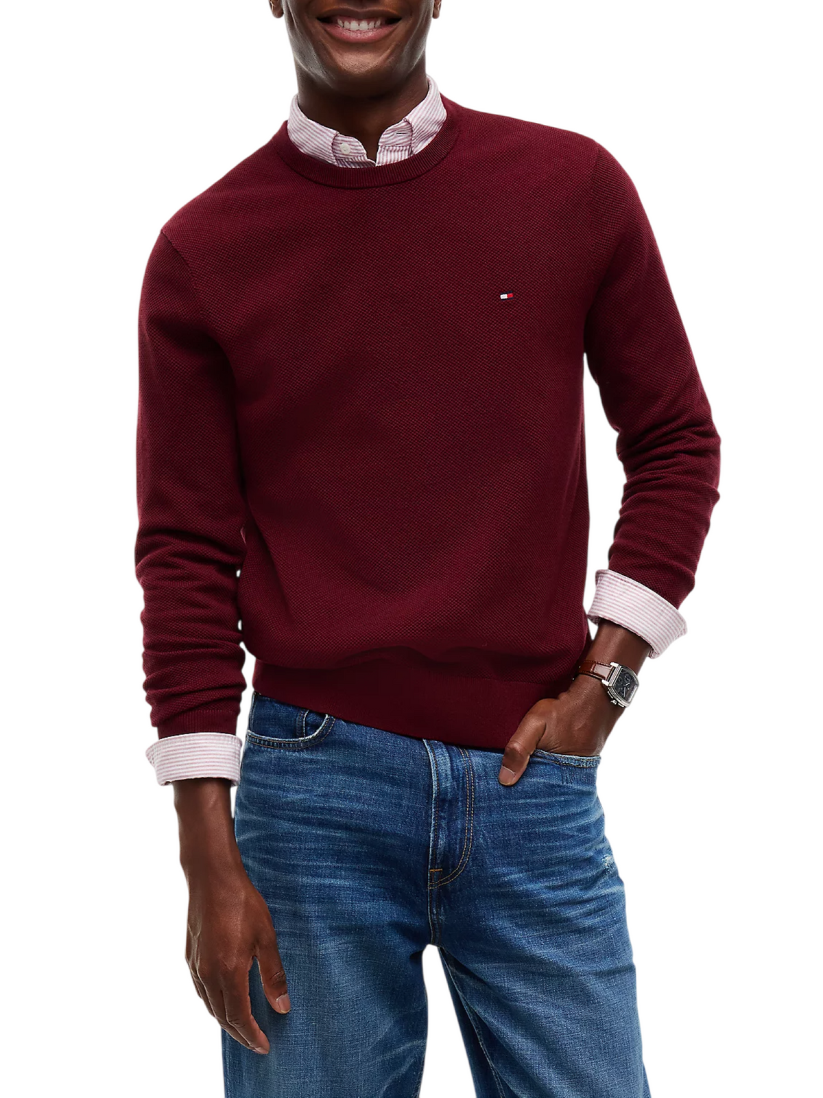 Tommy Hilfiger maglia tramata uomo Essential in cotone bordeaux MW0MW36347 VLP Tommy Hilfiger