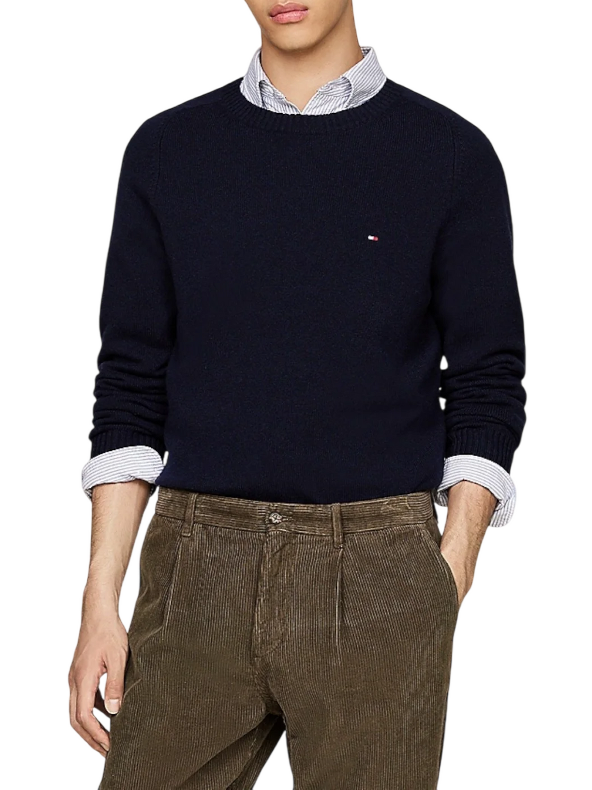 Tommy Hilfiger maglia girocollo uomo in lana blu MW0MW36535 DW5 Tommy Hilfiger