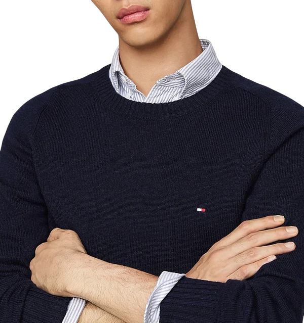 Tommy Hilfiger maglia girocollo uomo in lana blu MW0MW36535 DW5 Tommy Hilfiger