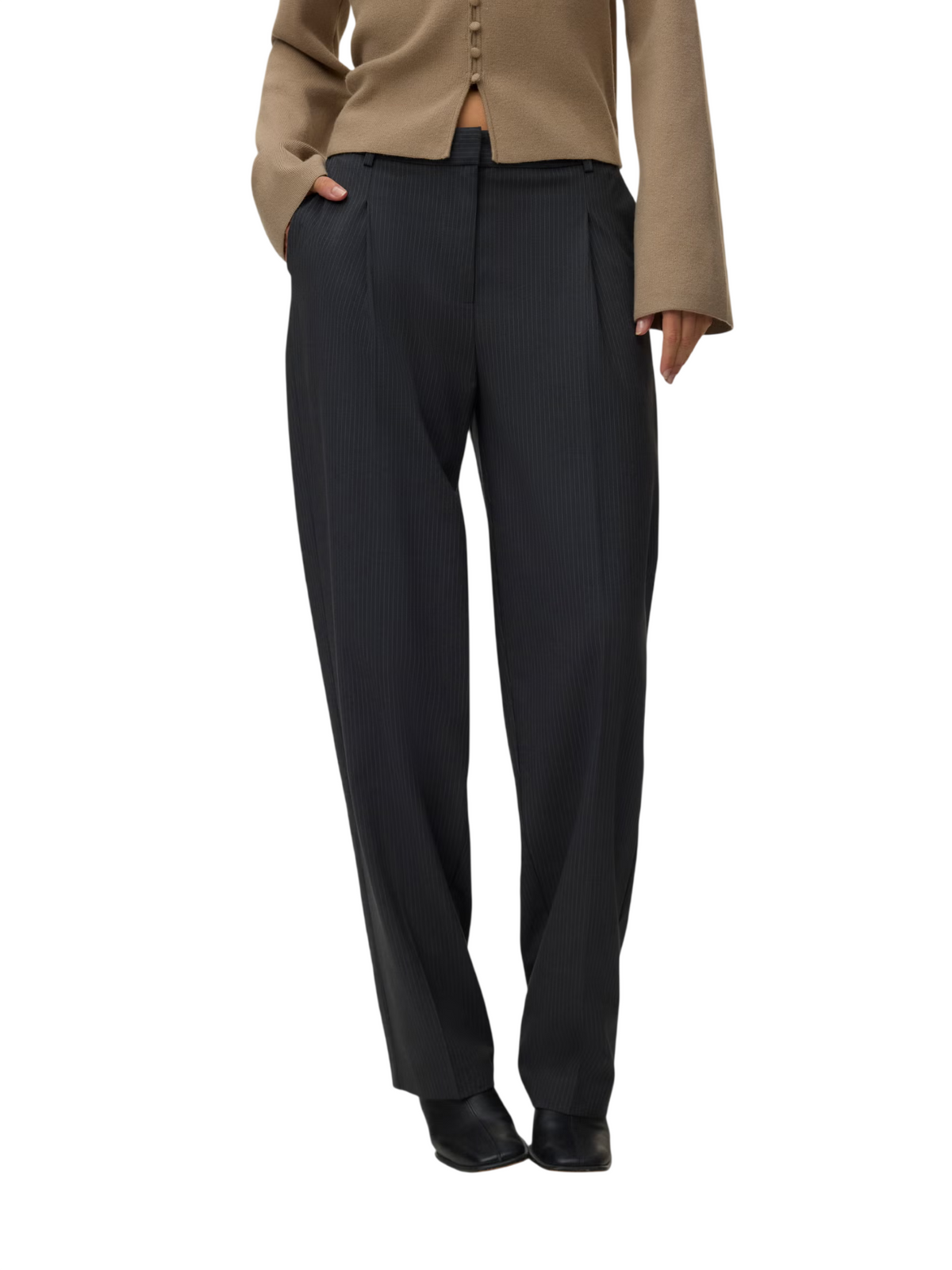 Vero Moda pantaloni donna in fantasia gessata straight grigio 10352052 MAGNET WHITE PINSTRIPE VERO MODA