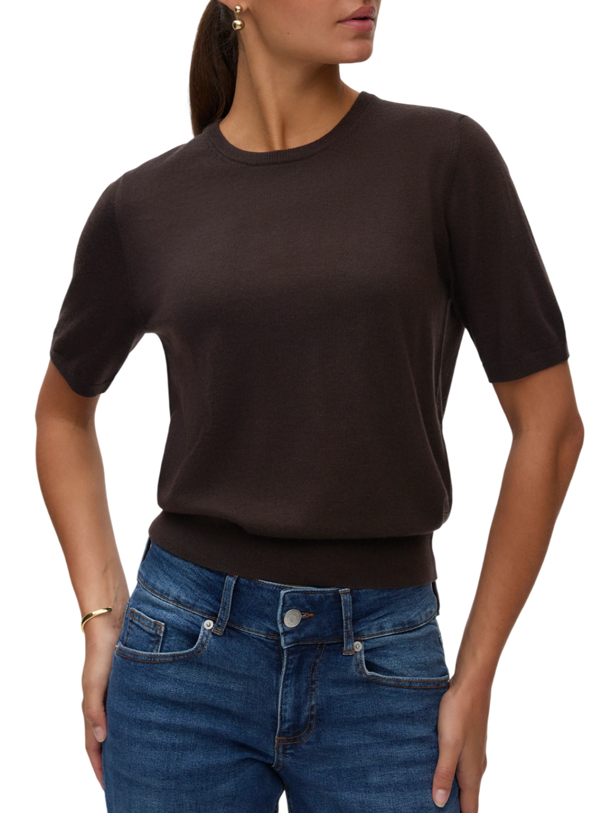 Vero Moda maglia manica corta donna in lana marrone 10352083 CHOCOLATE TORTE VERO MODA