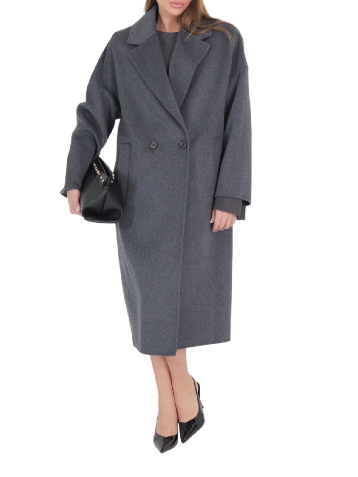 Vicolo cappotto lungo doppiopetto misto lana donna grigio antracite TAC0003 ANTRACITE VICOLO