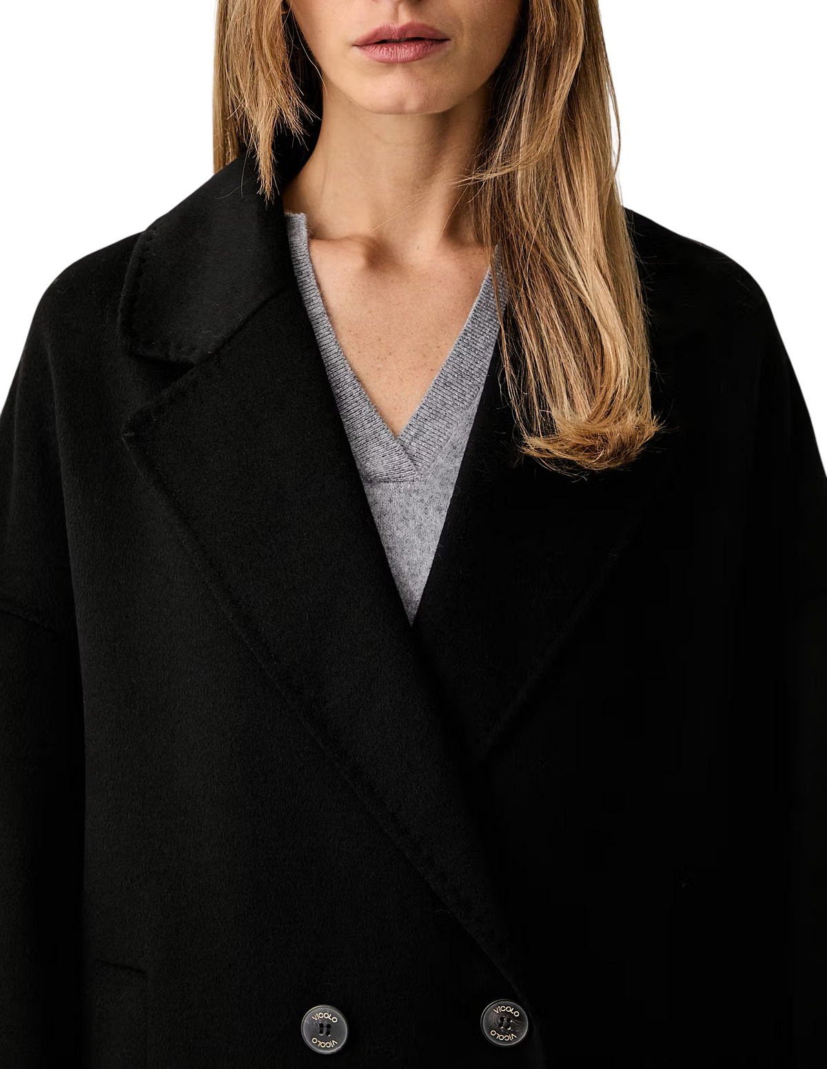Vicolo cappotto lungo doppiopetto misto lana donna nero TAC0003 NERO VICOLO