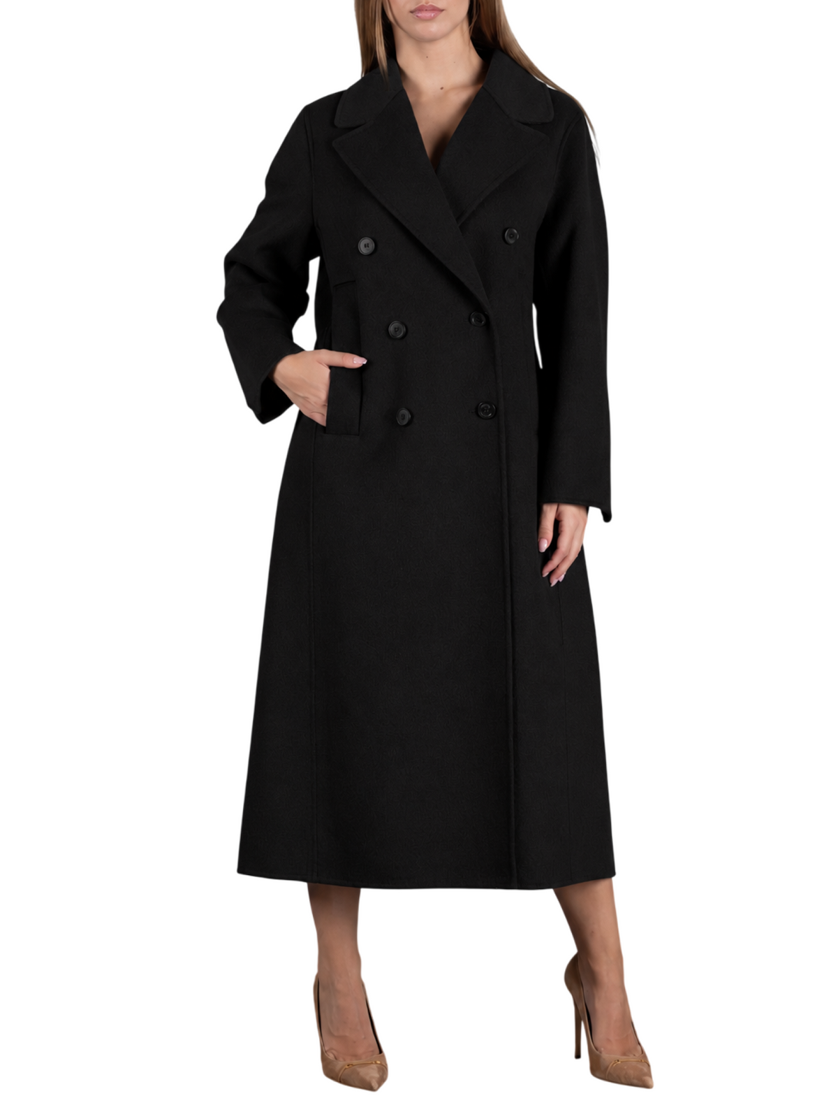 Vicolo cappotto lungo doppiopetto donna misto lana nero TAC0011 NERO VICOLO