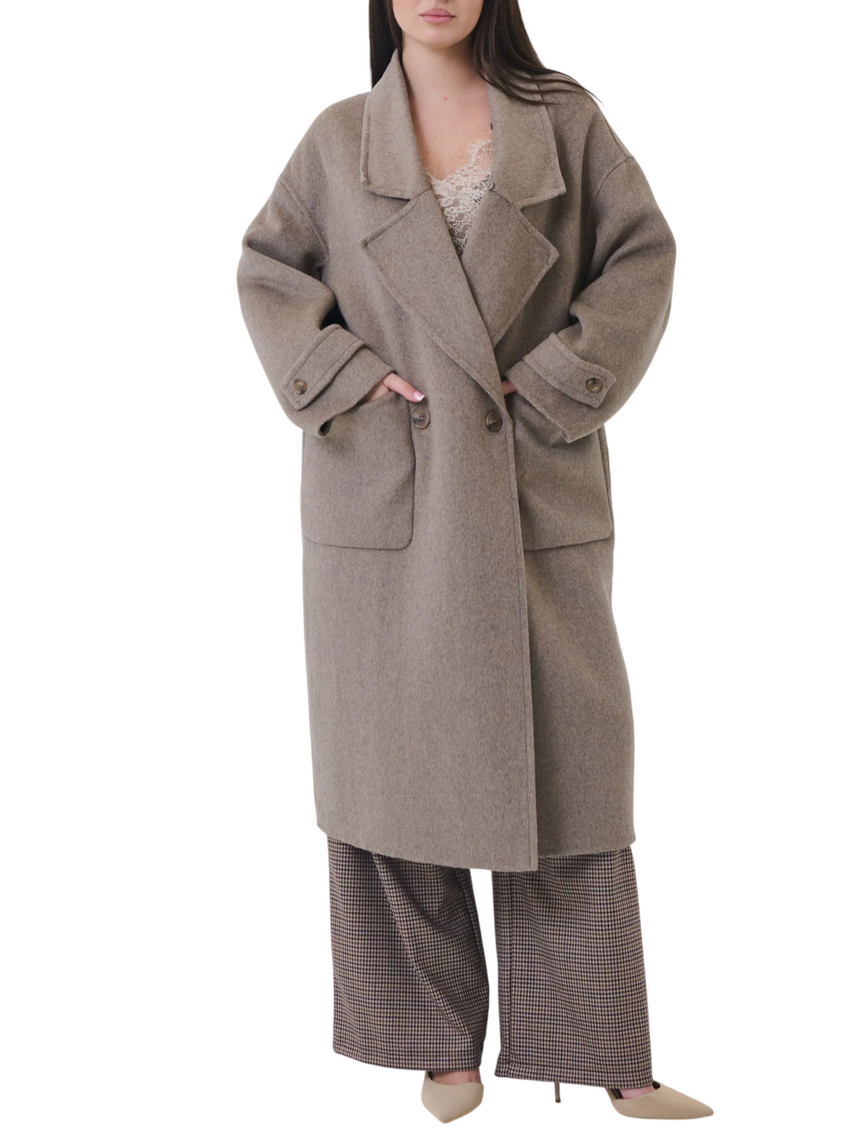 Vicolo cappotto lungo doppiopetto misto lana donna tortora TAC0025 CACHA VICOLO