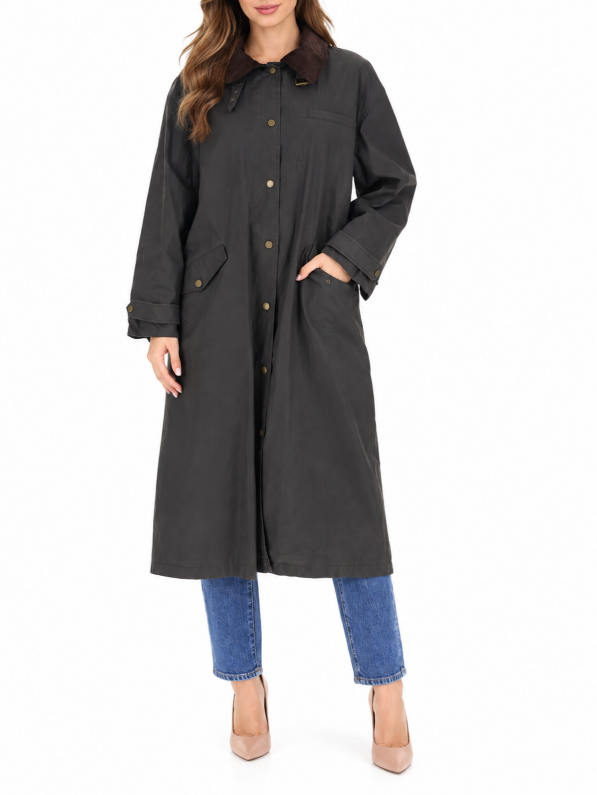 Vicolo trench lungo donna in cotone cerato marrone moro TAC0036 FONDENTE VICOLO