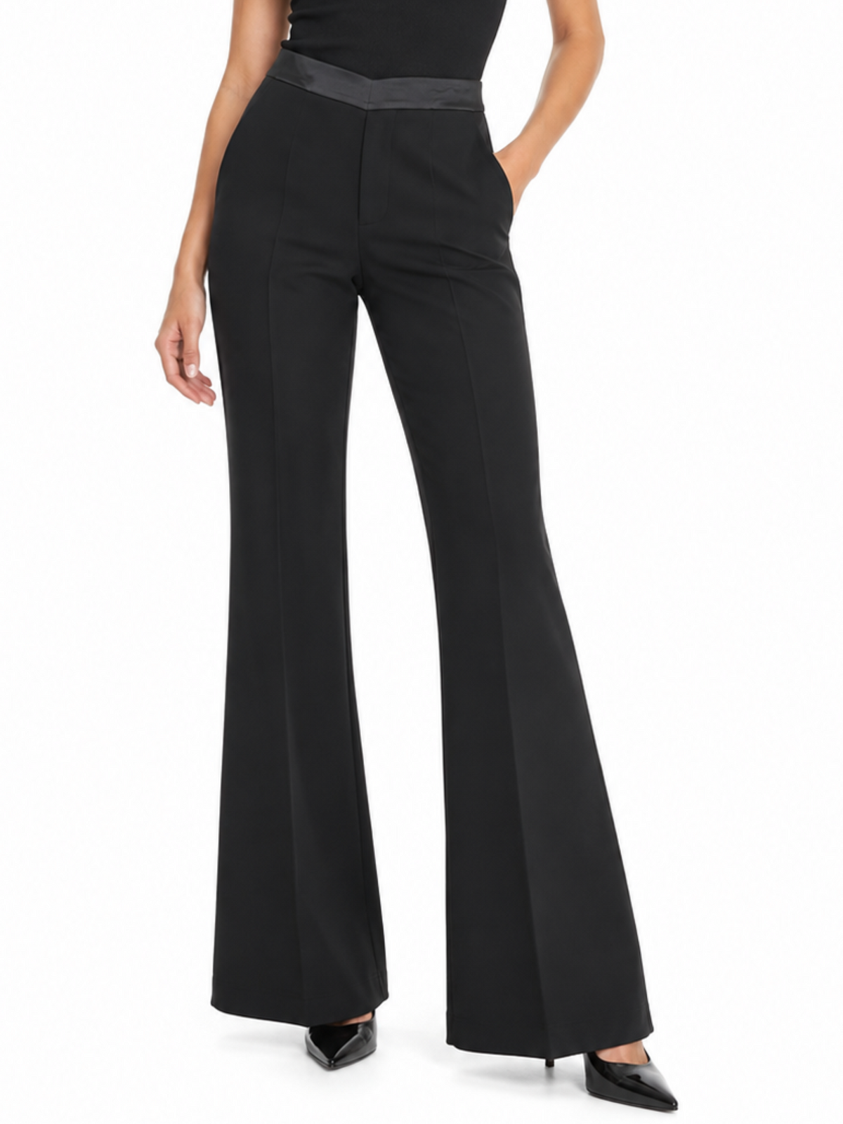 Vicolo pantaloni a zampa donna con dettagli satin nero TAC0407 NERO VICOLO