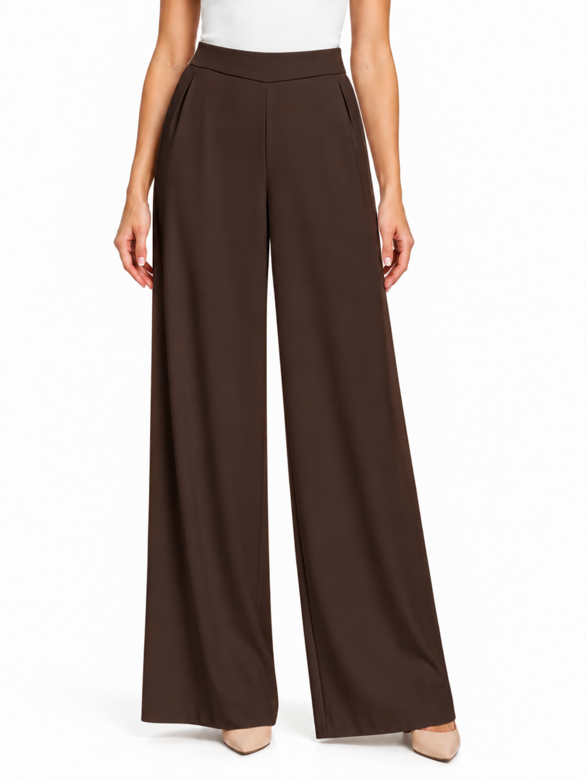 Vicolo pantaloni palazzo donna in tessuto crepe marrone TAC0409 FONDENTE VICOLO