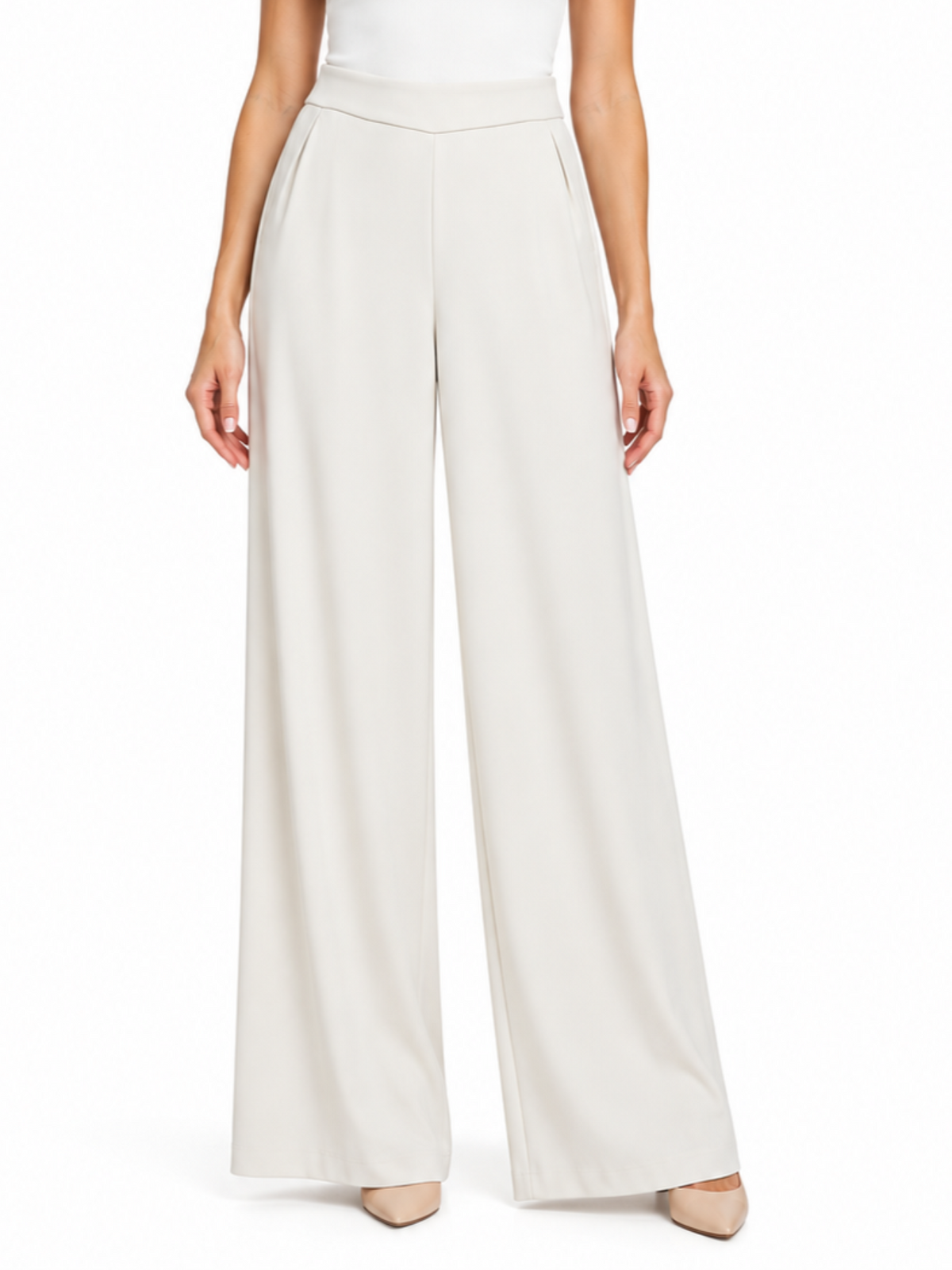 Vicolo pantaloni palazzo donna in tessuto crepe ecrù TAC0409 VANIGLIA VICOLO