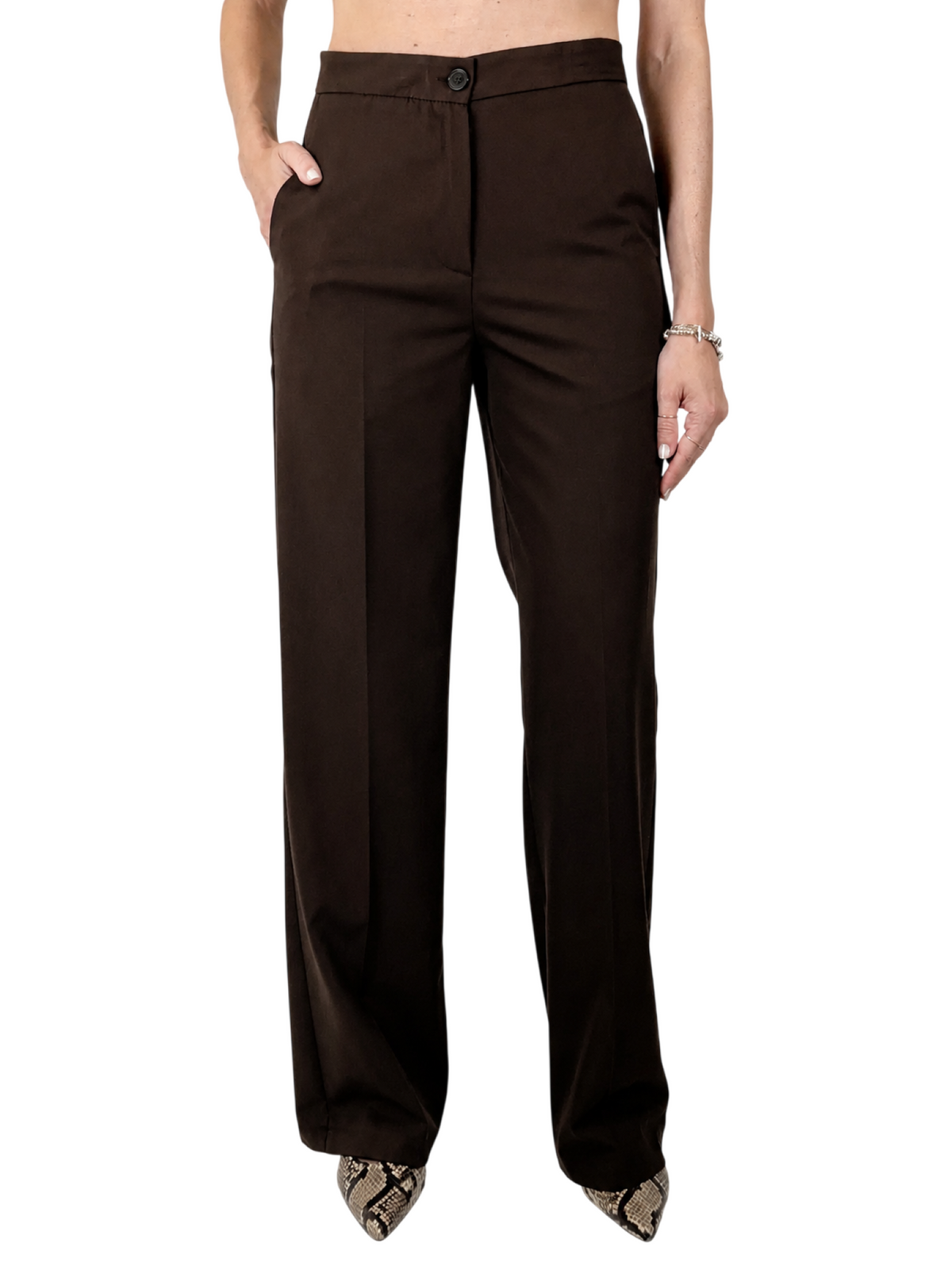Vicolo pantaloni palazzo donna misto viscosa marrone TAC0420 FONDENTE VICOLO