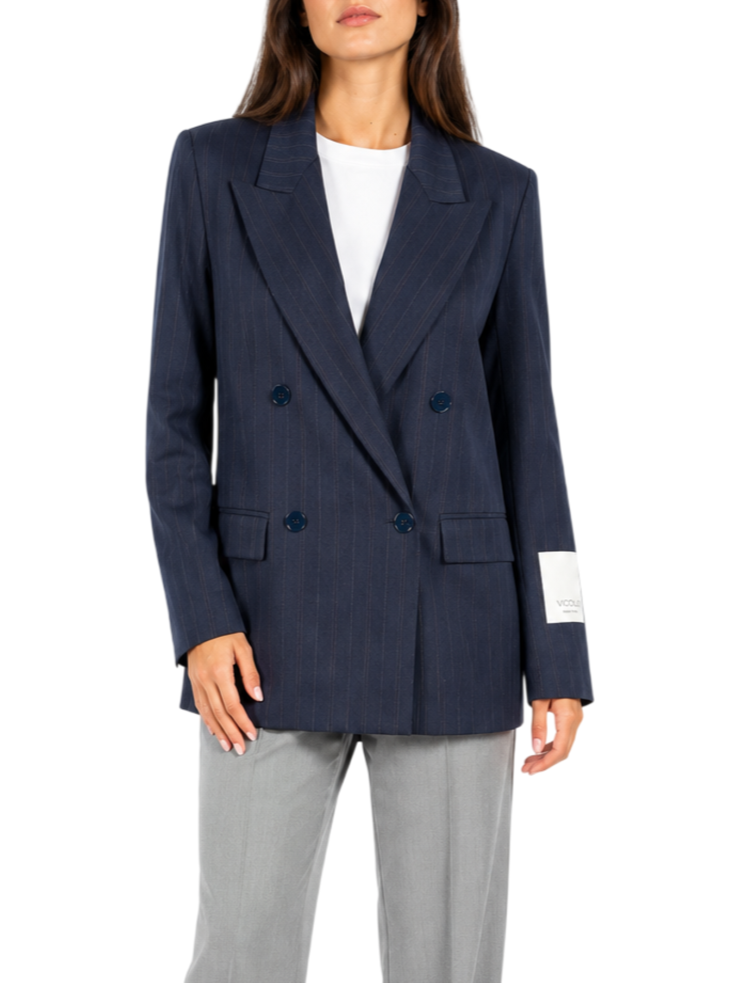 Vicolo giacca blazer doppiopetto gessata blu TAC0424 BLU VICOLO