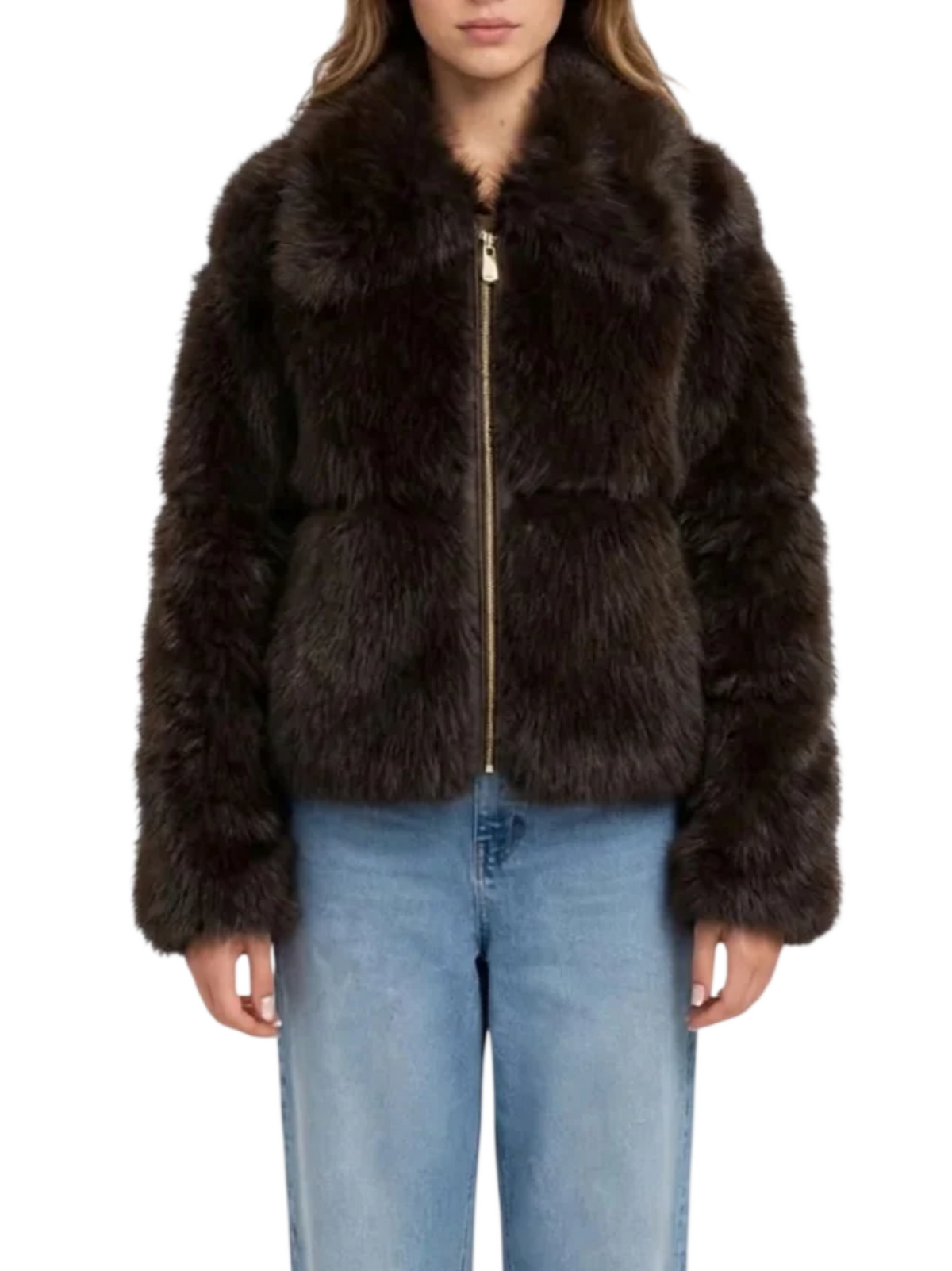 Yes Zee pelliccia ecologica donna con zip marrone G035-KO00 0232 YES-ZEE