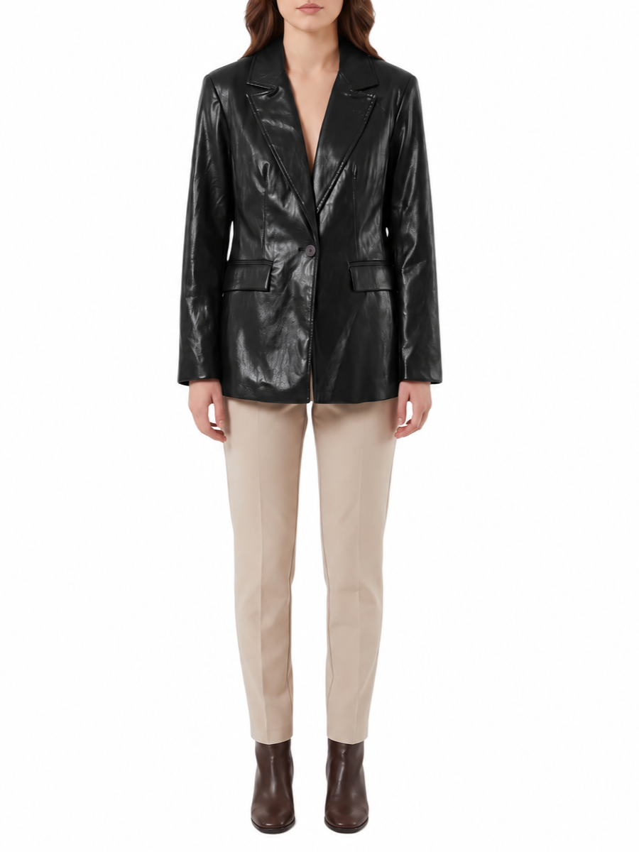 Yes Zee giacca blazer donna in ecopelle nero G046-KA00 0801 YES-ZEE