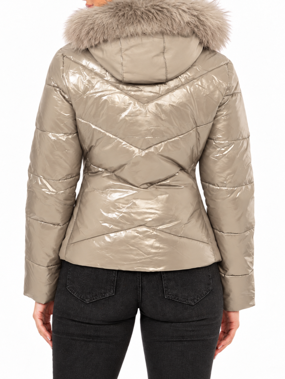 Yes Zee piumino trapuntato donna con cappuccio beige J016-Q300 0222 YES-ZEE